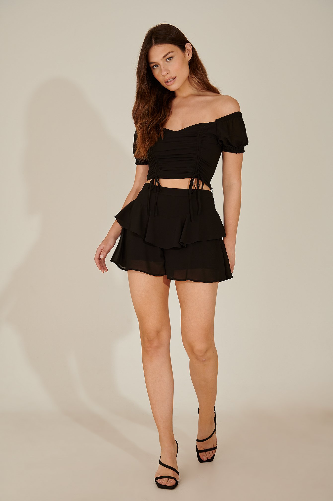 Black Recycled Frill Detail Shorts