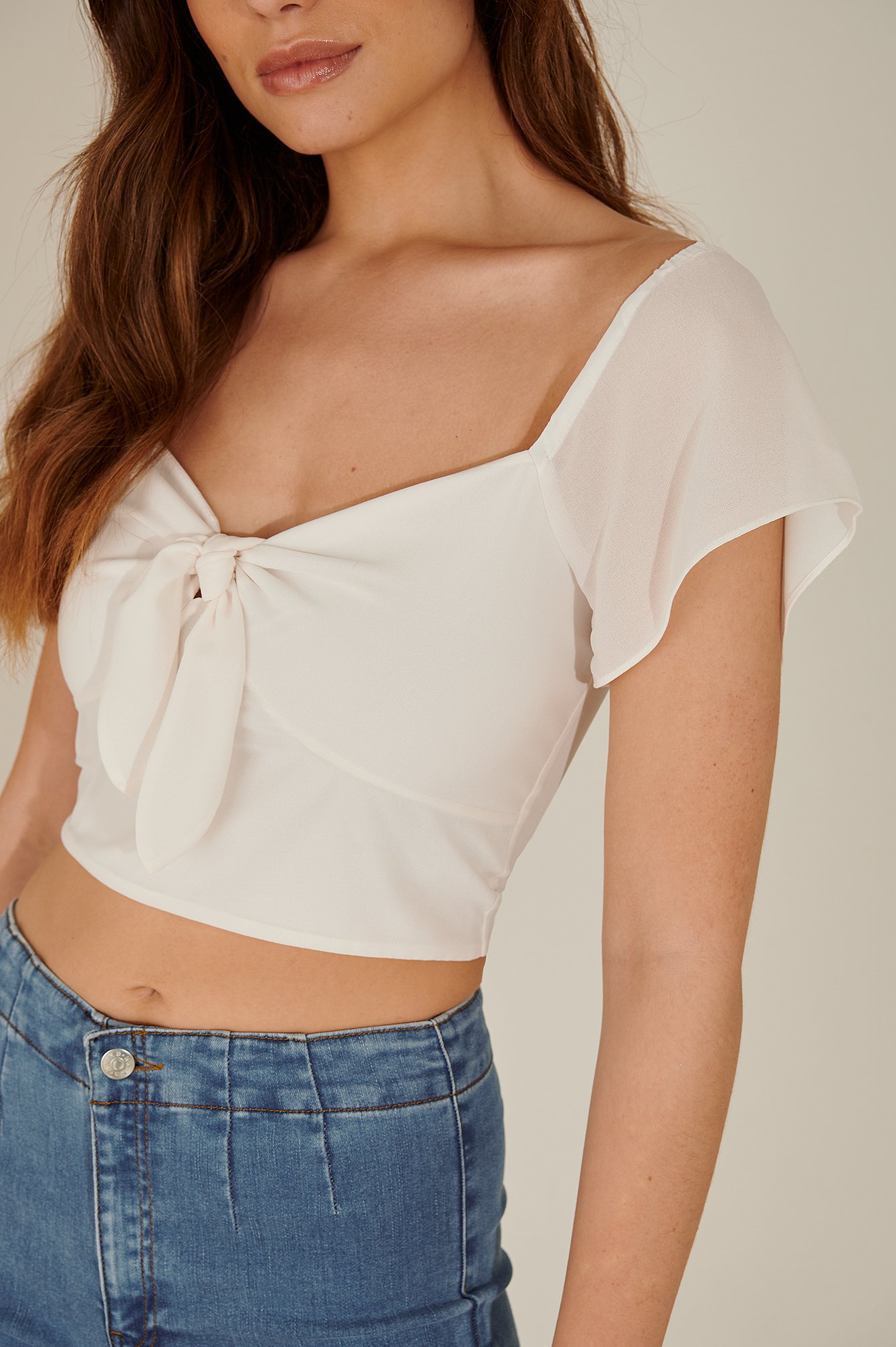 White Recycled Front Tie Top