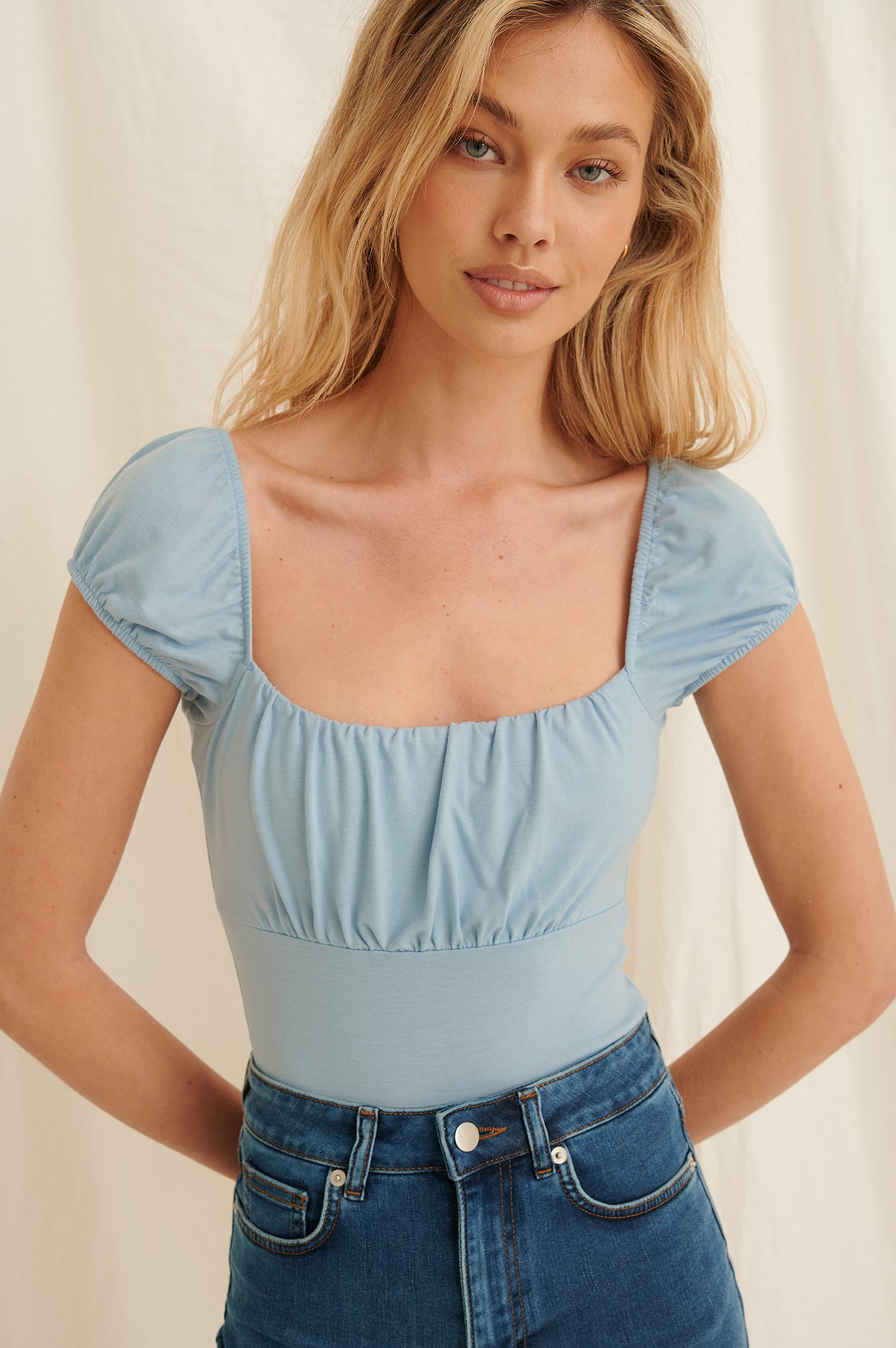Dusty Blue Recycled Ruched Detail Top