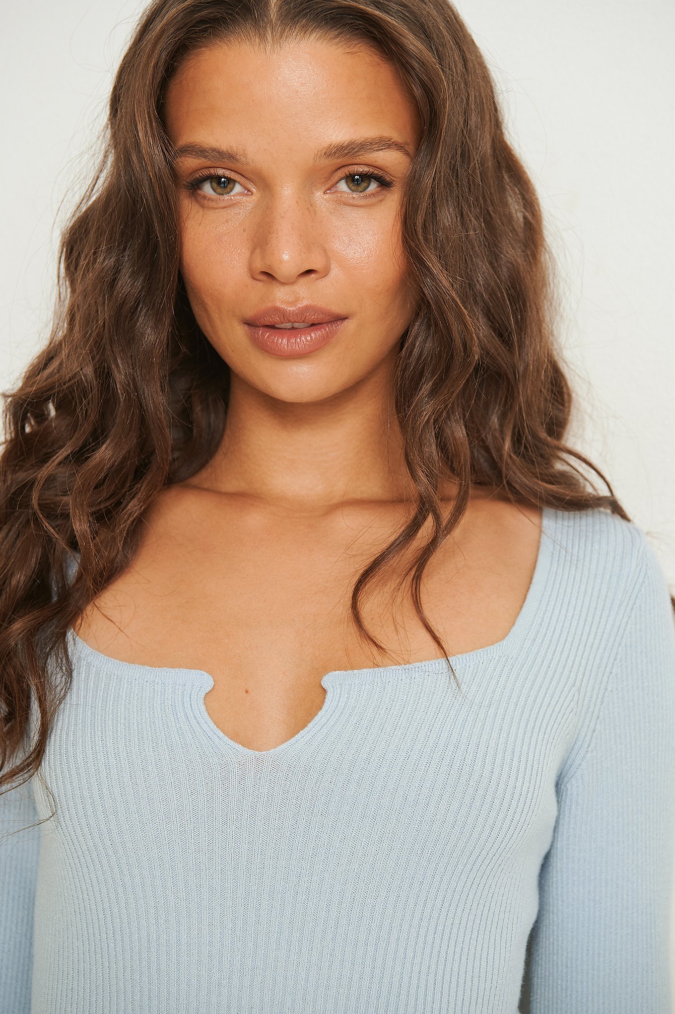 Dusty Blue Ribbed Knitted Top