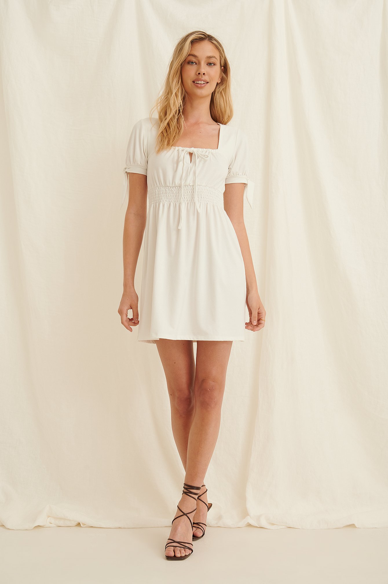 White Ruched Detail Recycled Mini Dress