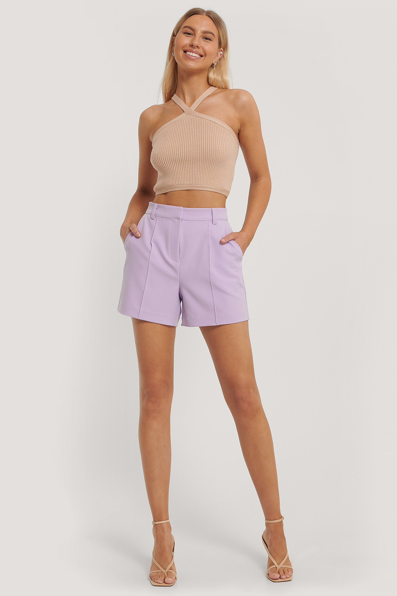 Lilac High Waisted Suit Shorts