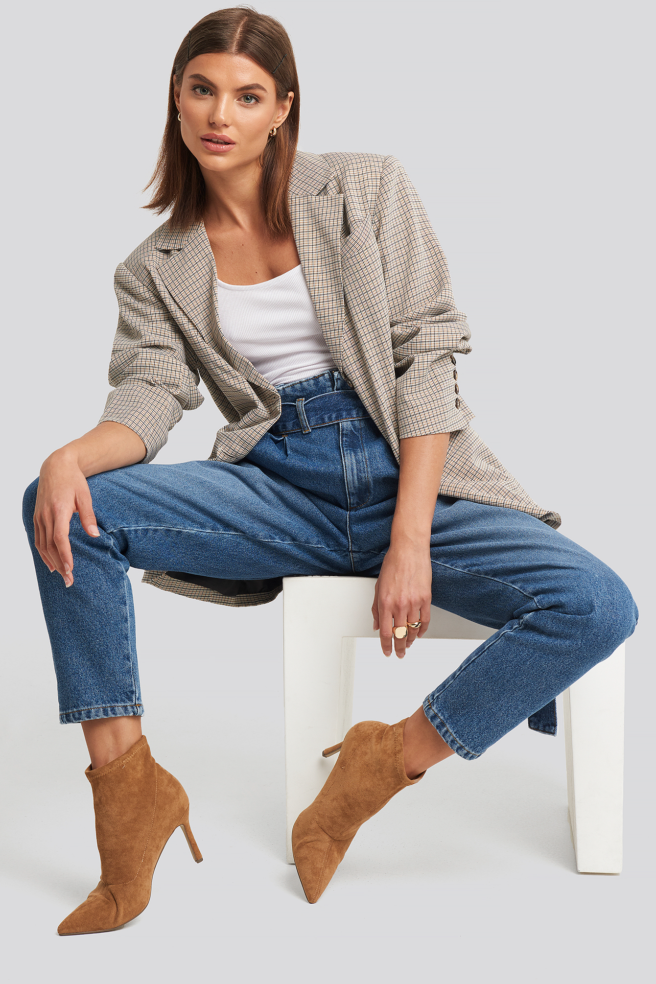 Paperbag Waist Jeans Mid Blue