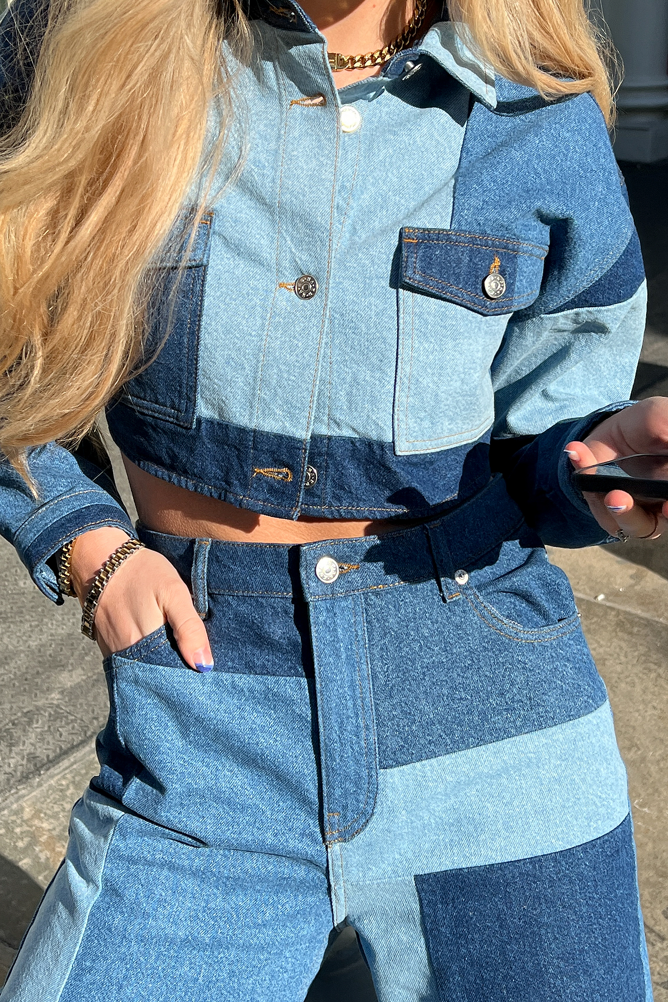 Organic Patchwork Cropped Denim Jacket 