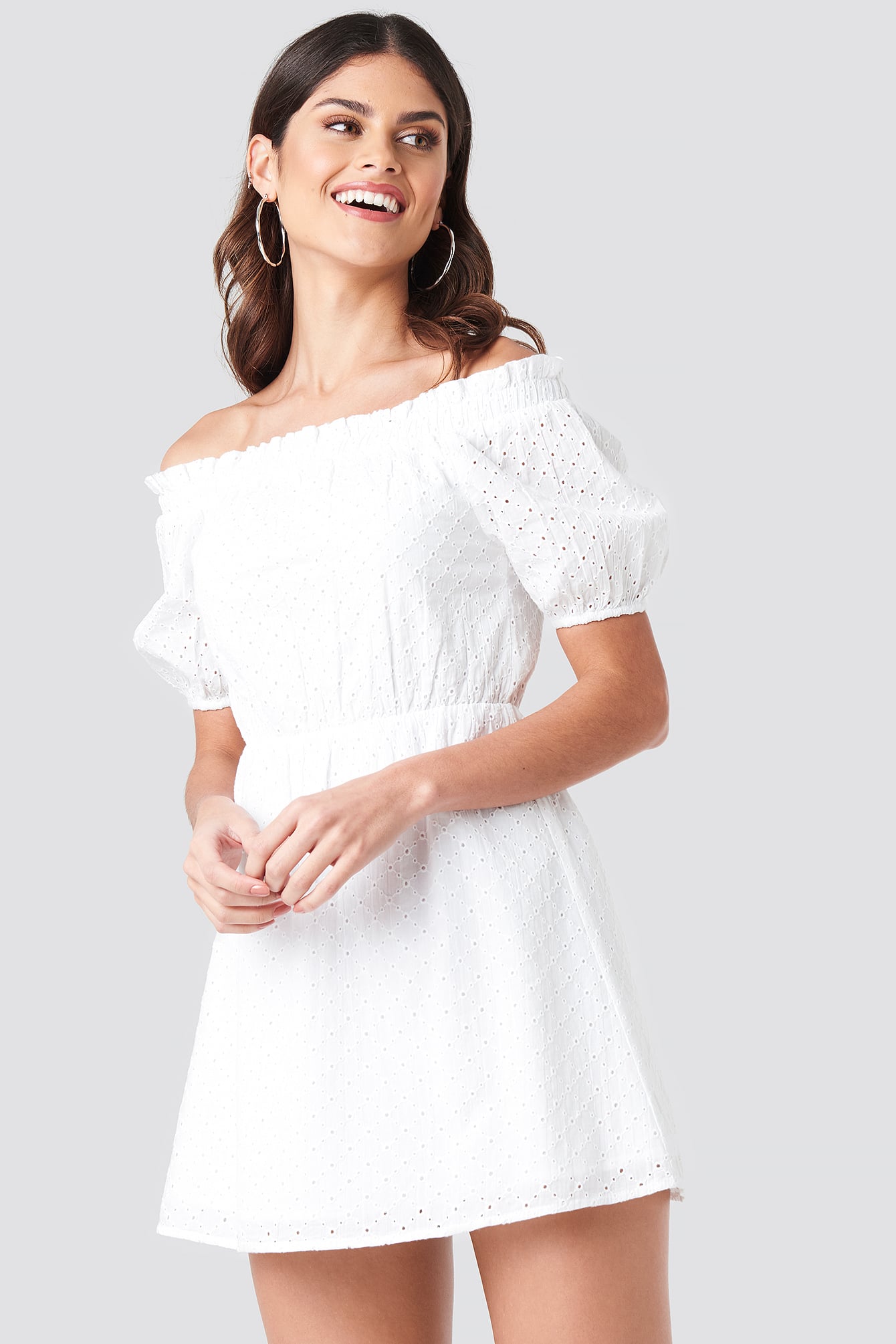 Off Shoulder Puffy Sleeve Dress White