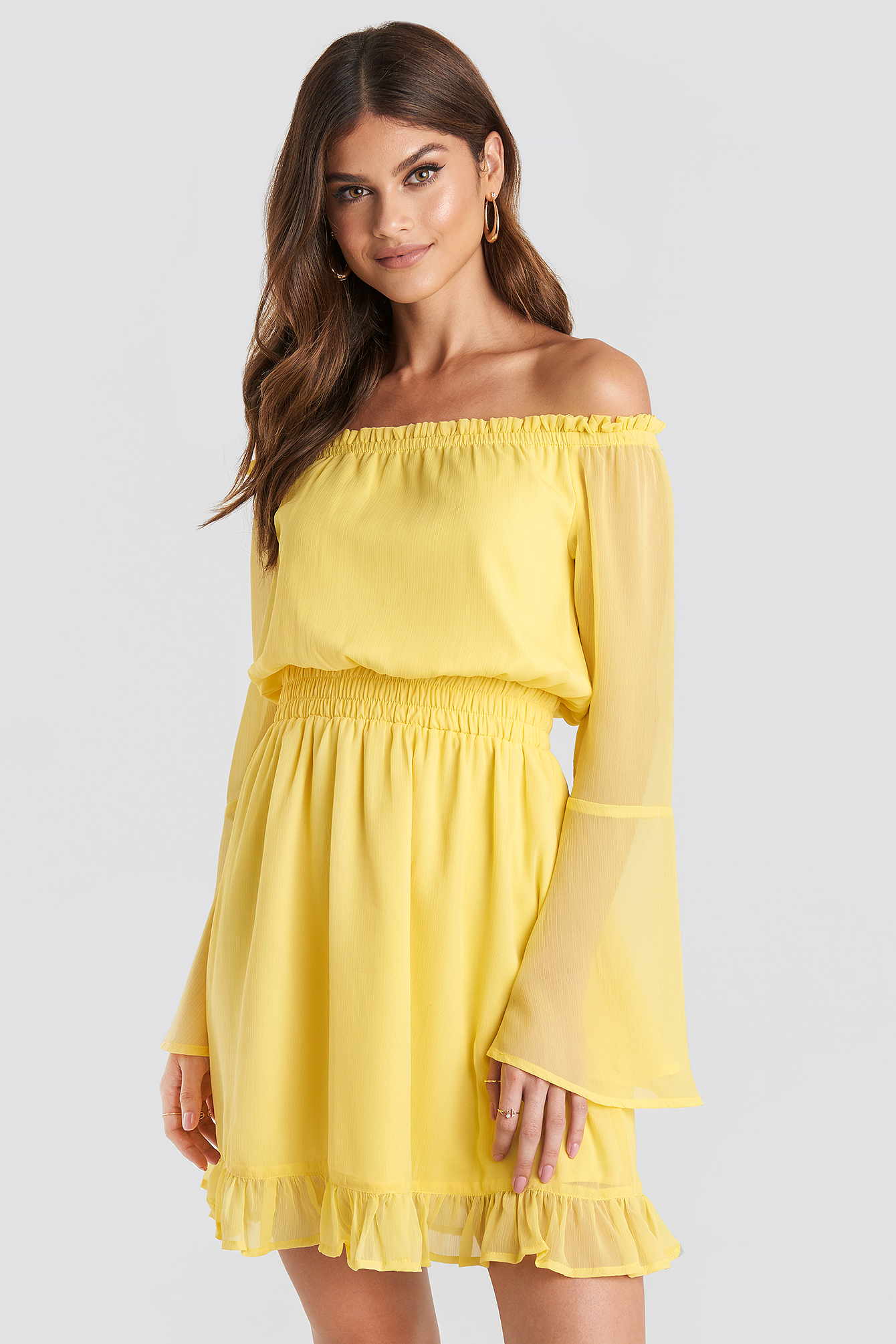 Yellow Off Shoulder Mini Dress