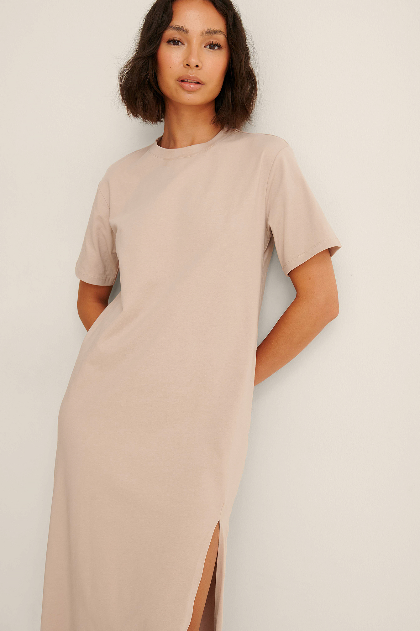 Organic Front Slit T-shirt Dress Beige 