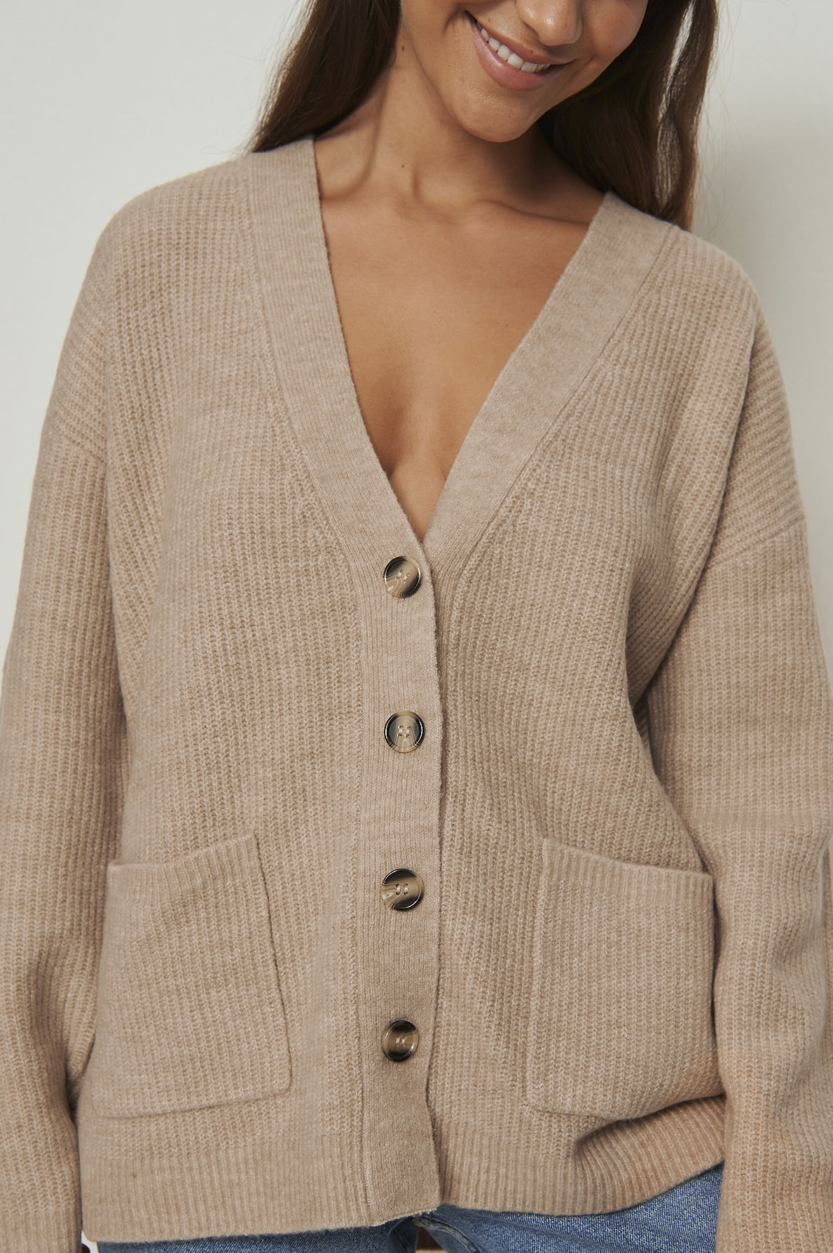 Long Buttoned Cardigan Beige | na-kd.com
