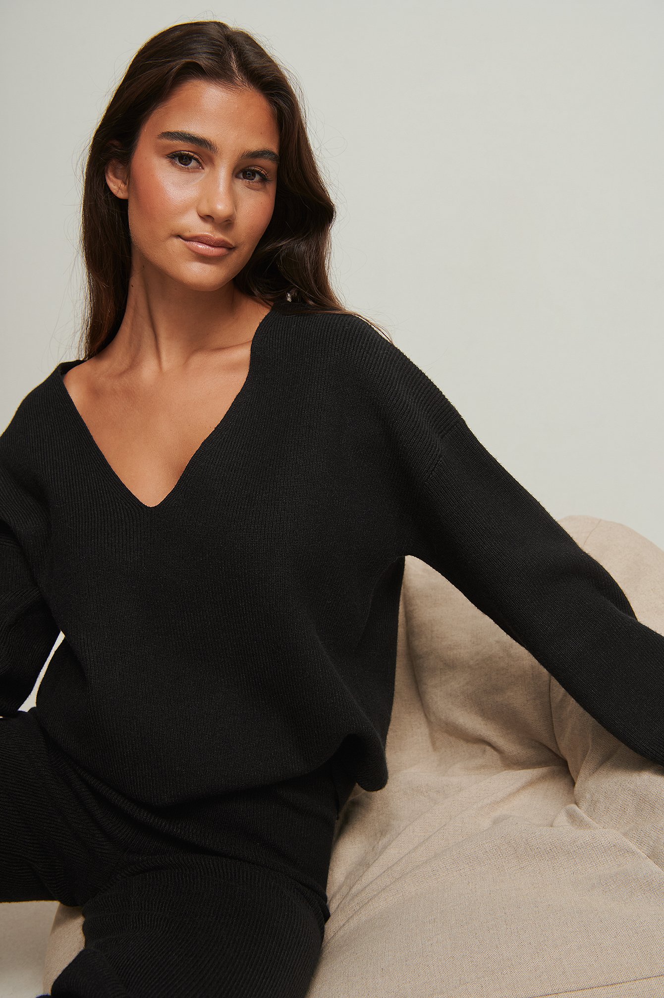 Black Soft Ribbed Loose Fit Sweater