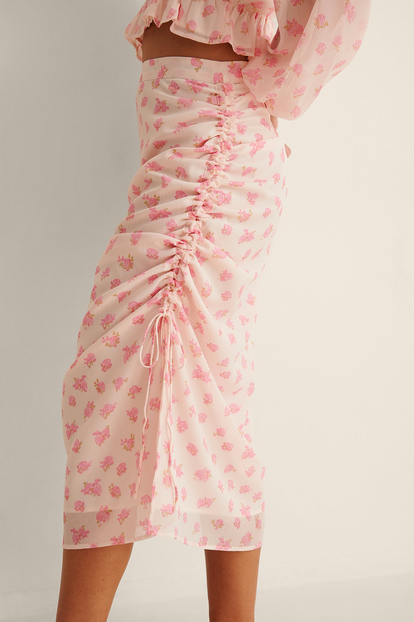 Pink Print Drawstring Detail Skirt