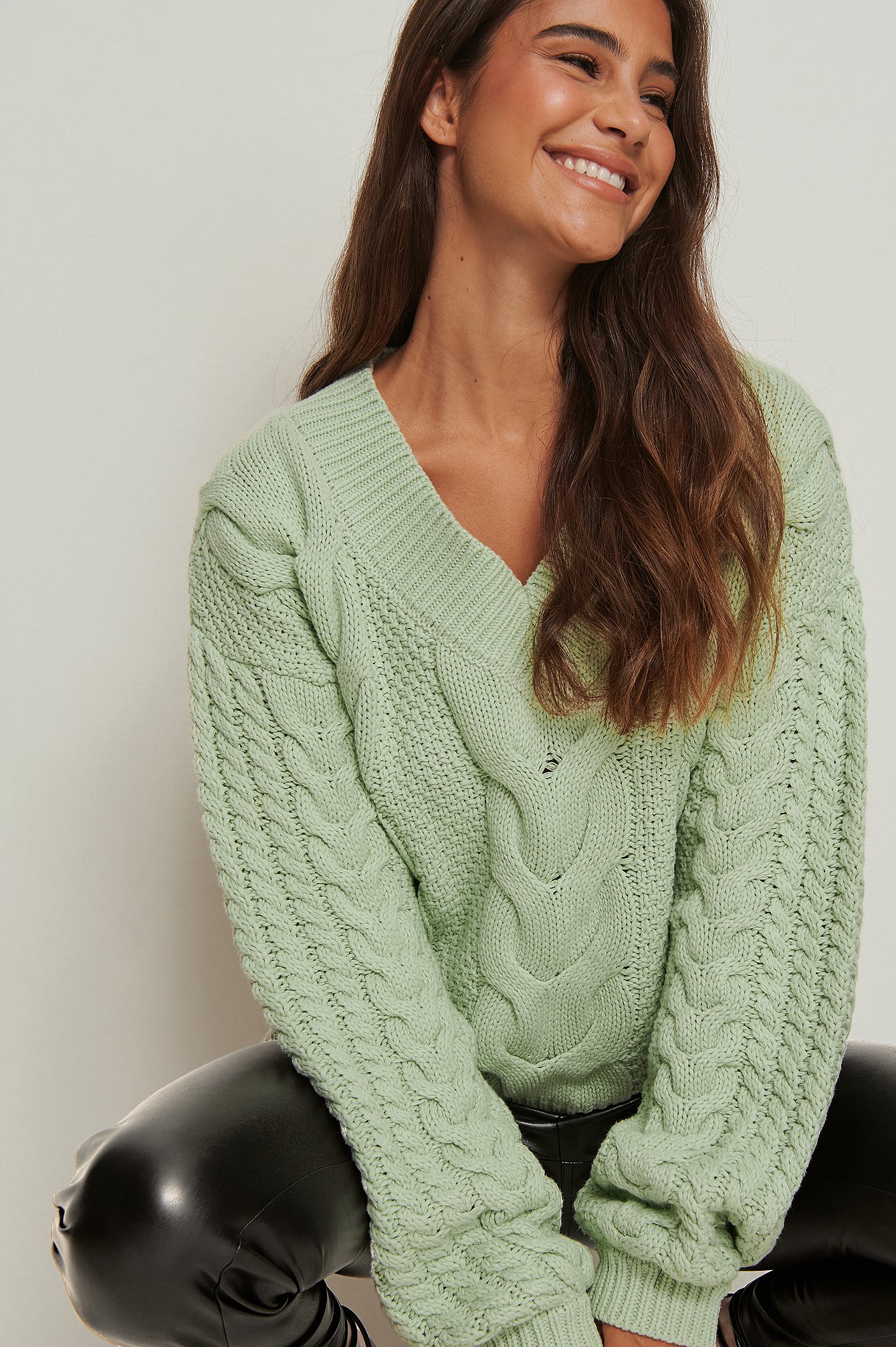 Mint Heavy Cable Knit Sweater