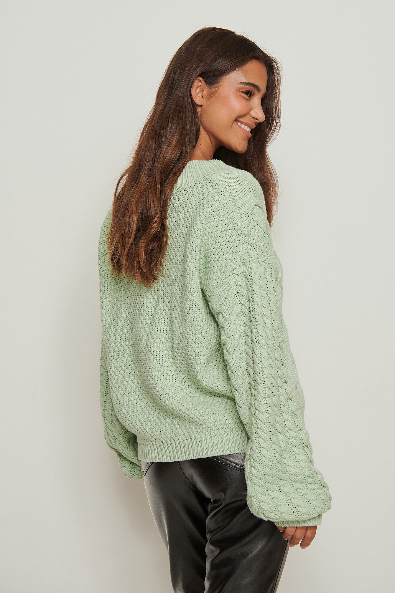mint green cable knit sweater