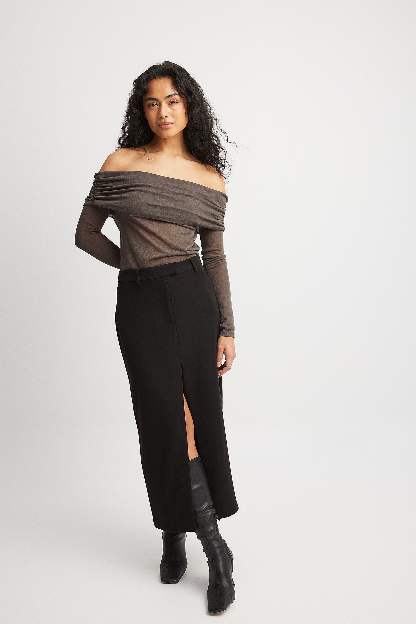 Pencil Skirt With Front Slit - Black