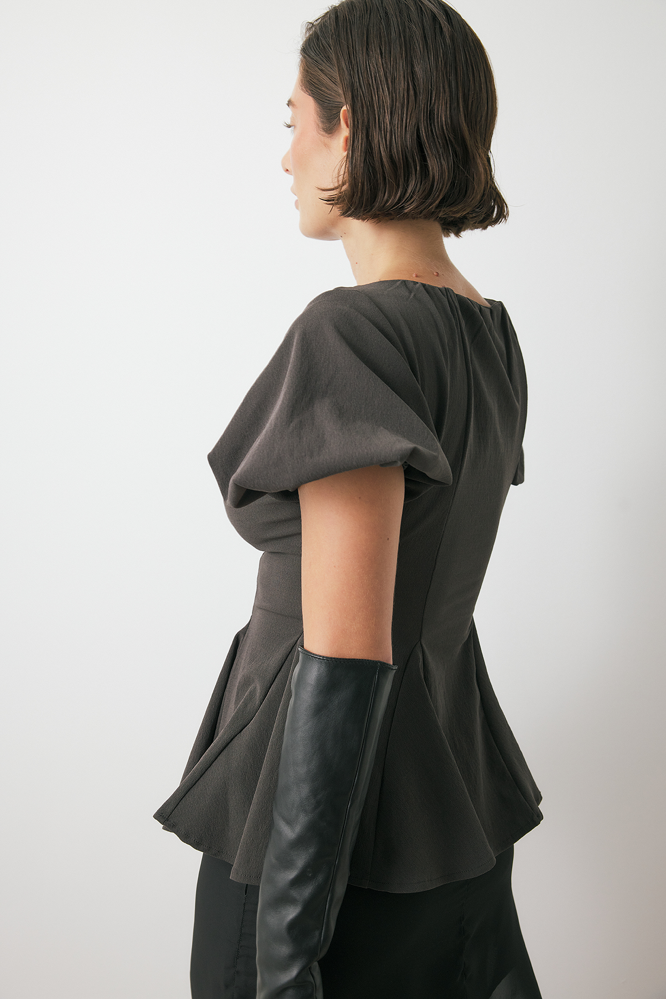 NA-KD Peplum Sleeve Detail Blouse - Blouses - Brown - XS (EU 32) - NA-KD / NAKD