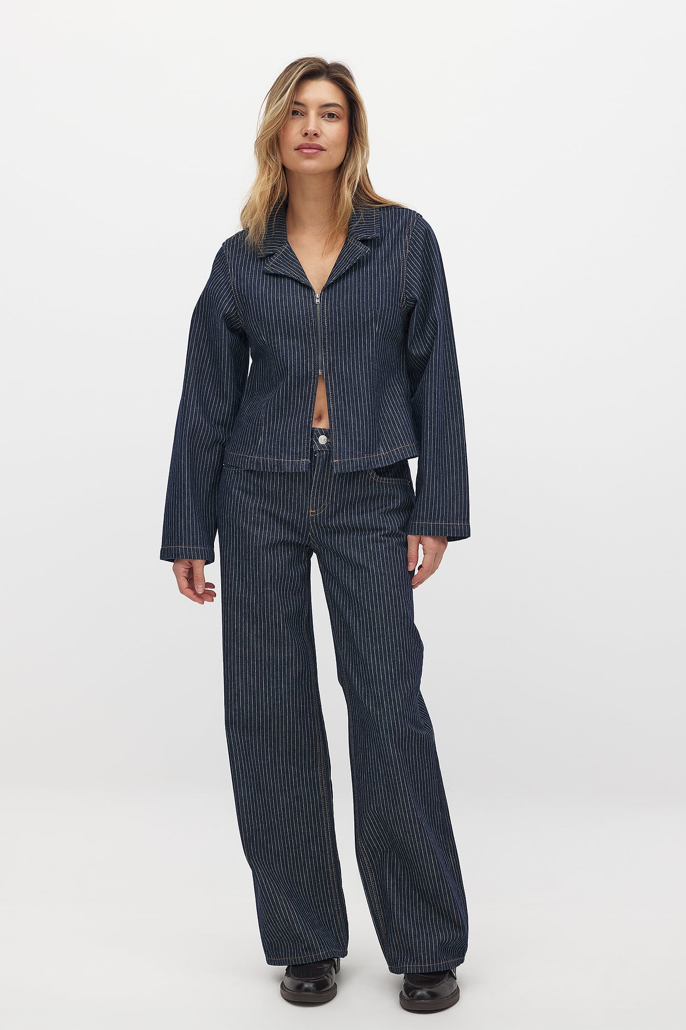 Pinstriped denim pants