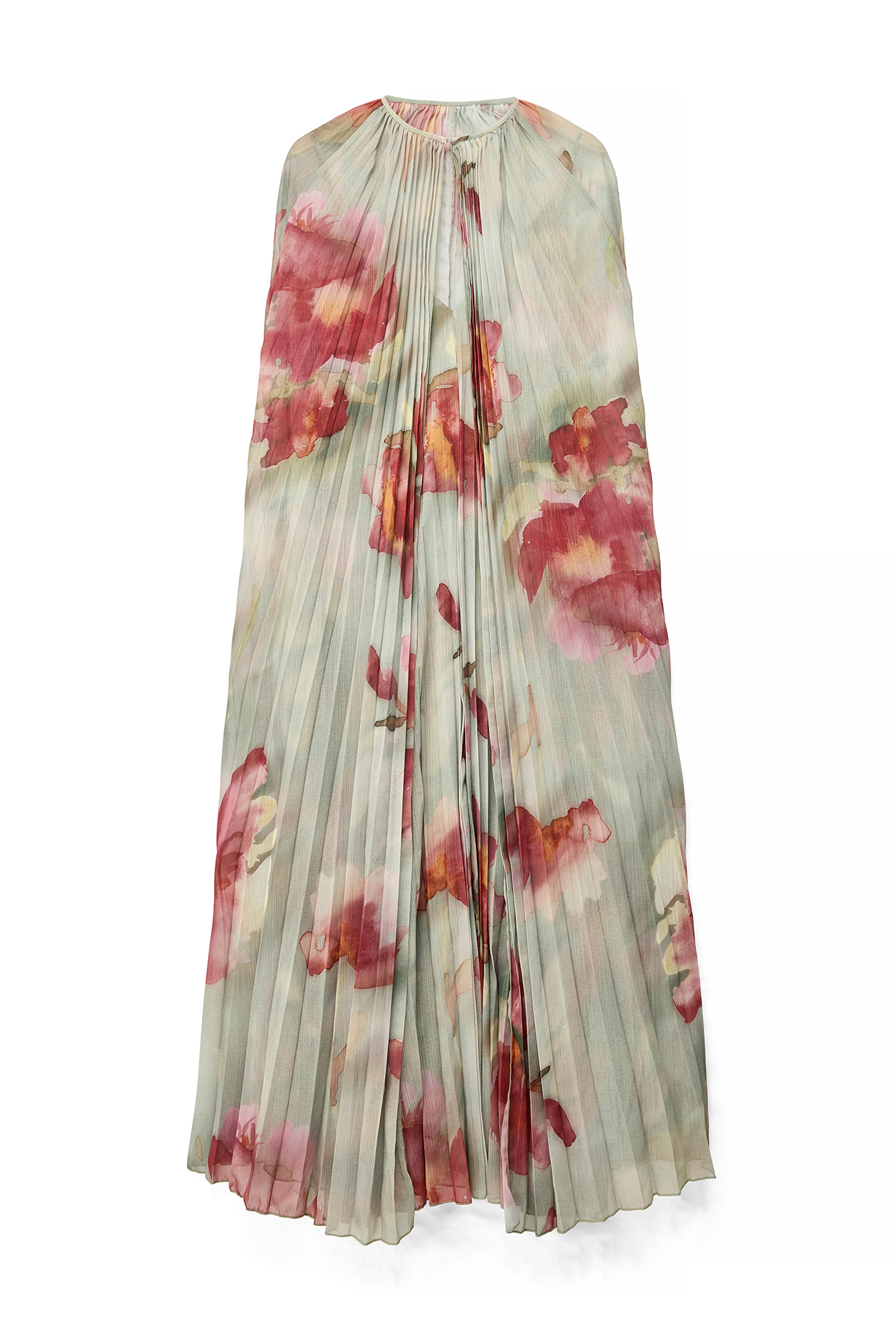 Abstract Floral Pleated Cape Detail Maxi Dress