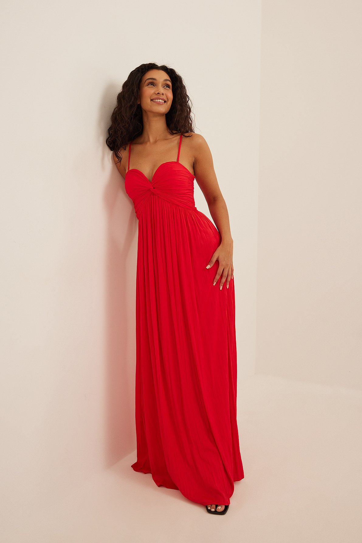 Red Pleated Flowy Maxi Dress