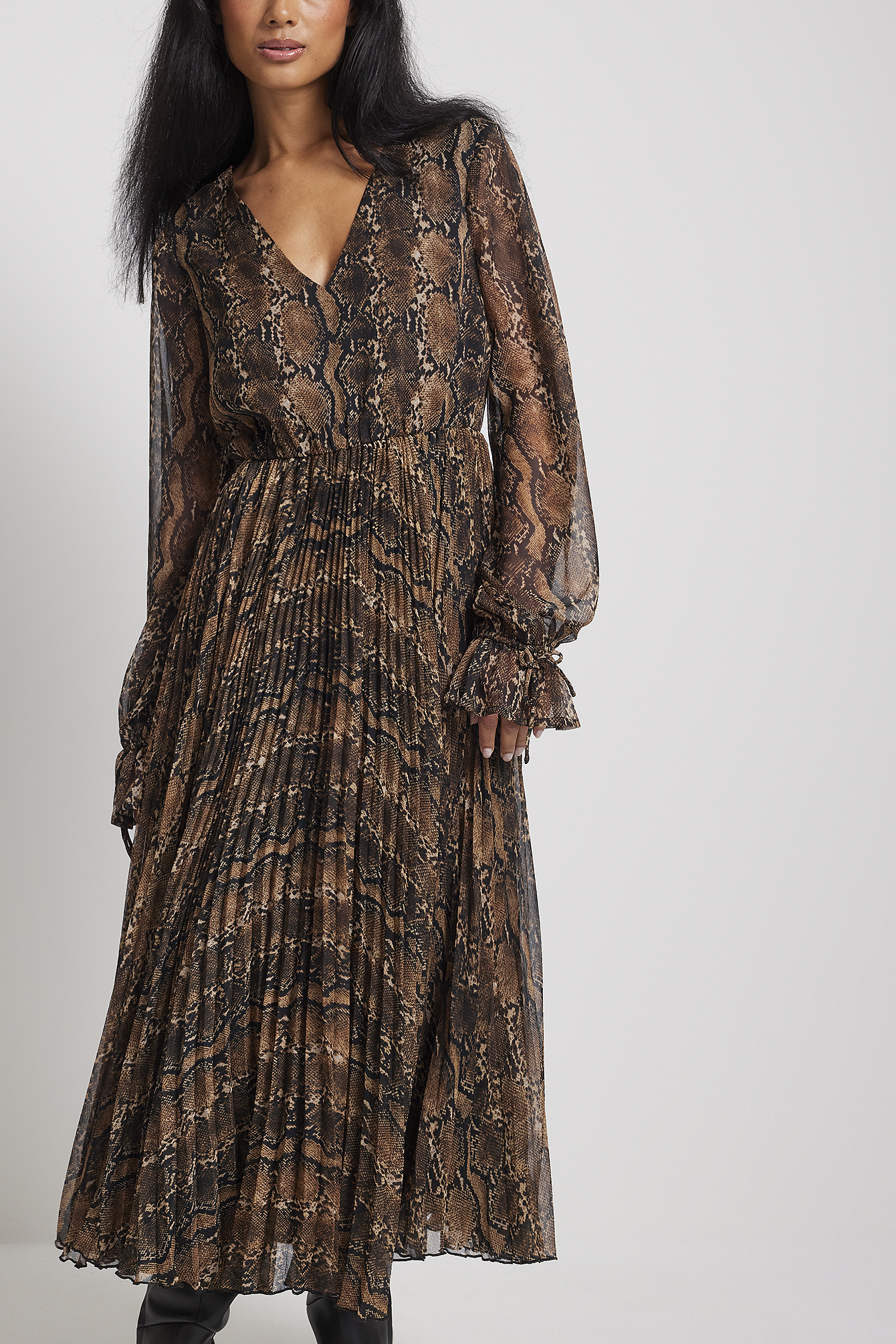 Pleated Frill Detail Midi Dress Multicolor NAKD