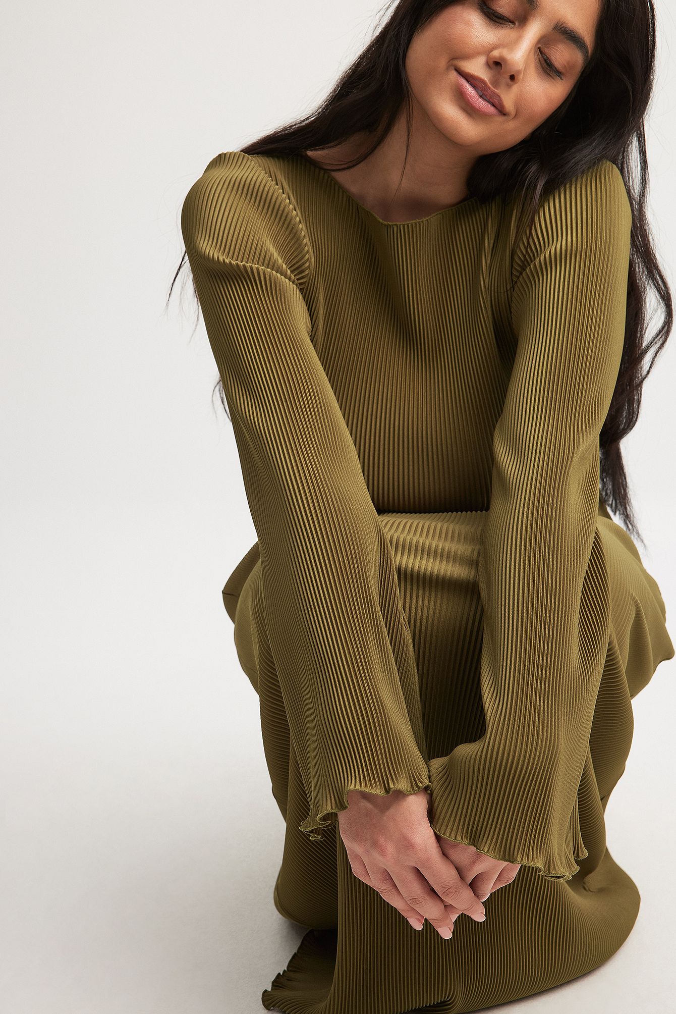 Pleated Midi Dress Green NAKD