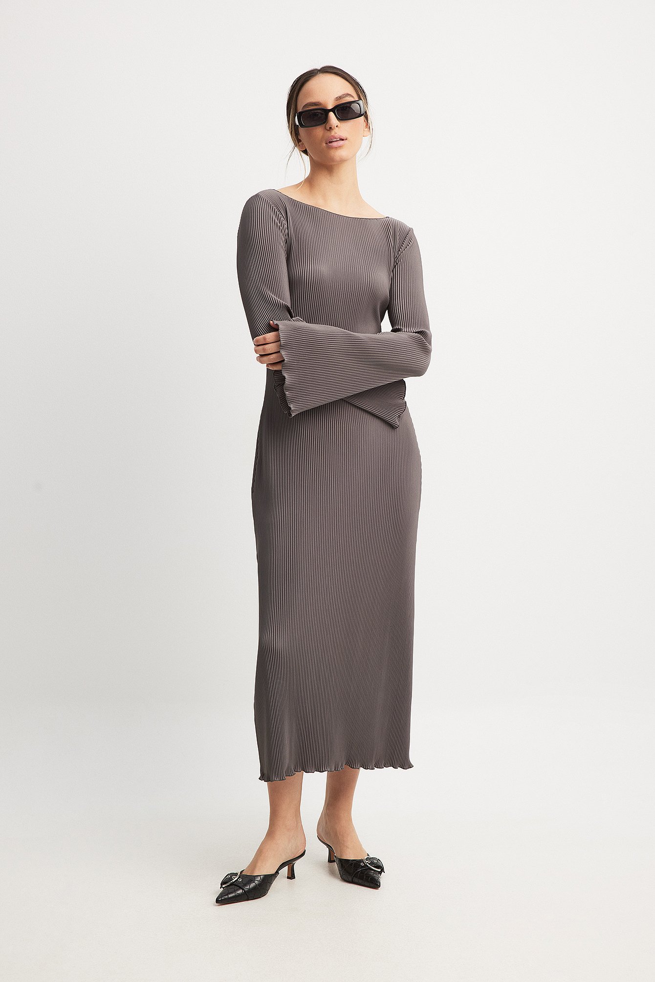 Pleated Midi Dress Grey | NA-KD