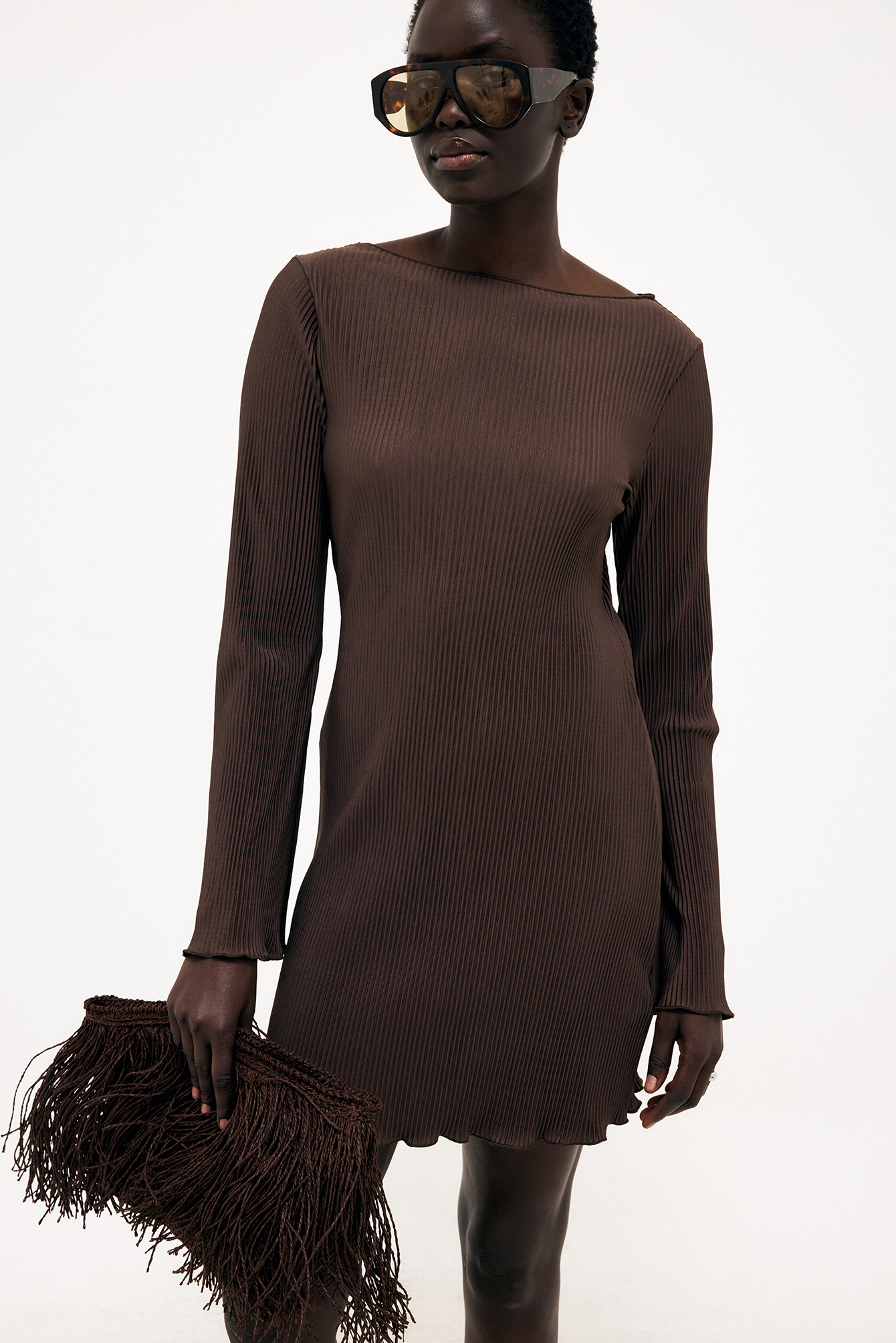 Pleated Mini Dress Brown | NA-KD Pleated Mini Dress Brown | NA-KD