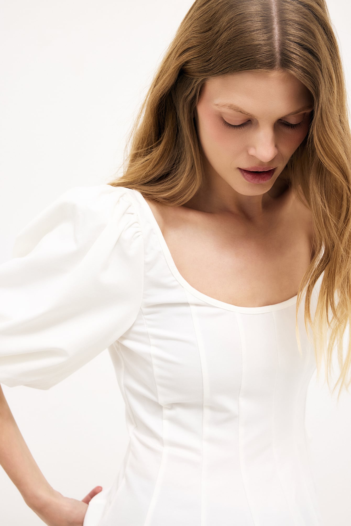 Pleated Puff Sleeve Top Offwhite | NA-KD