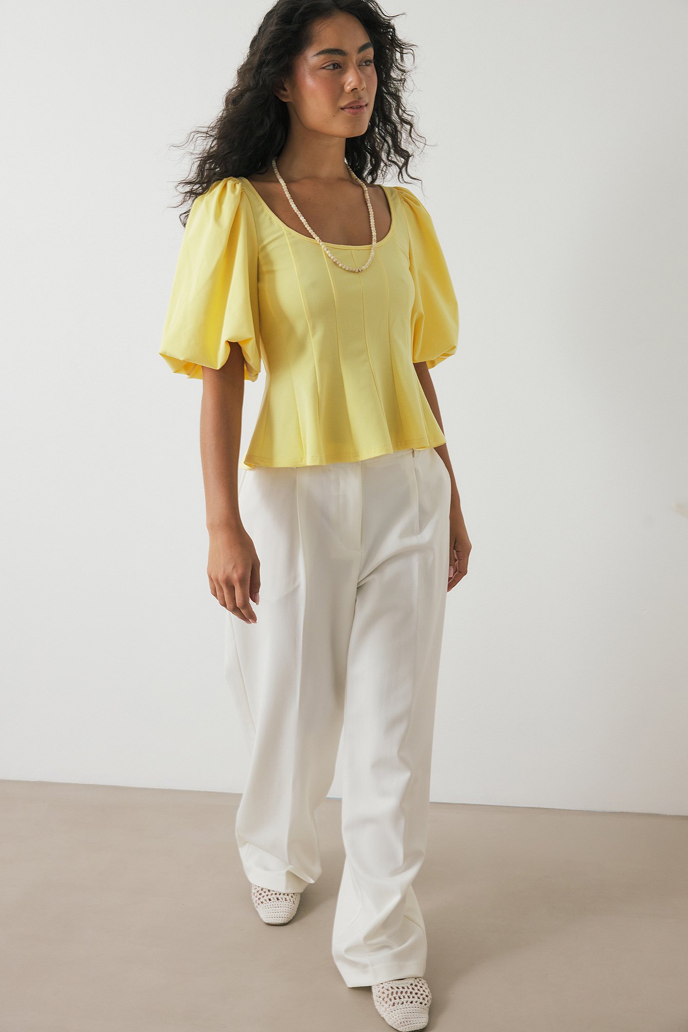 NA-KD Pleated Puff Sleeve Top - Puff Sleeve Tops - Yellow - M (EU 38-40) - NA-KD / NAKD