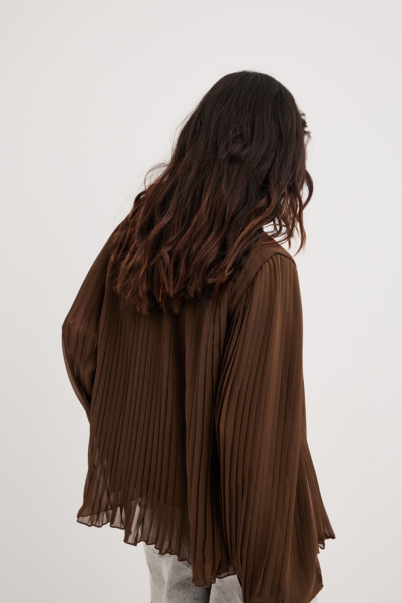 na-kd boho pleated round neck blouse - brown