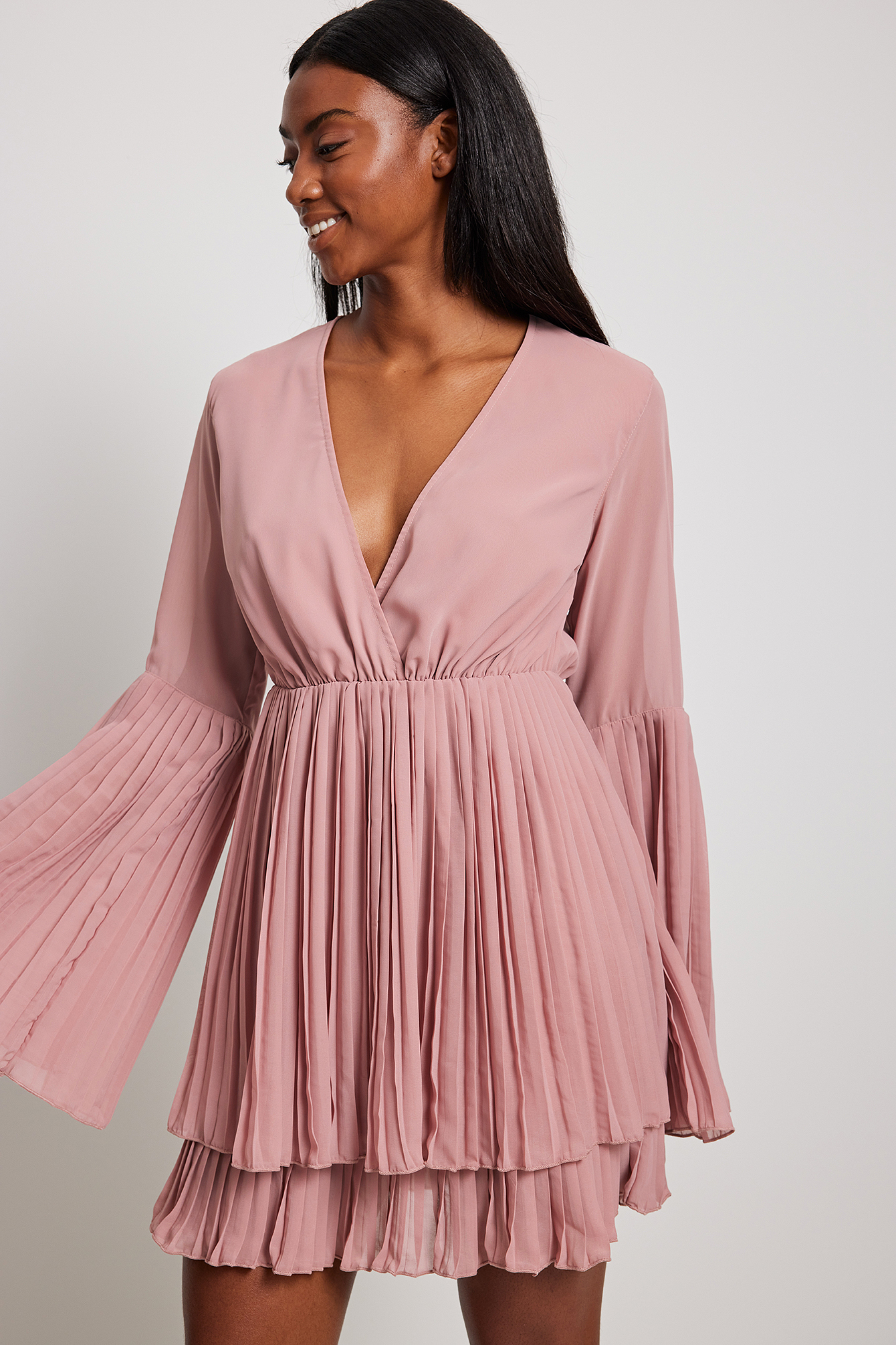 pink dress ruffle sleeves
