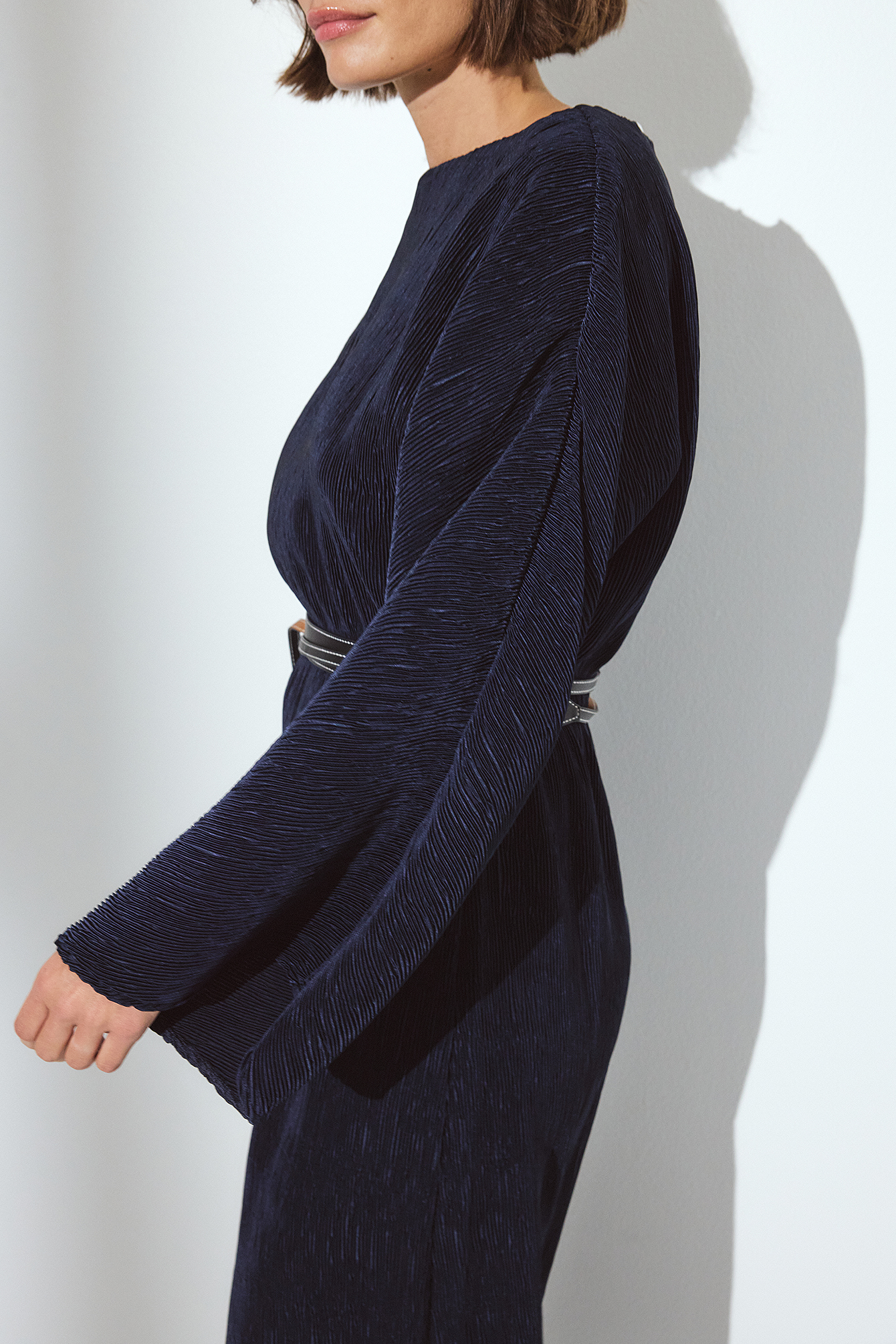 Plisse Boat Neck Maxi Dress - Christmas Dresses - Navy - EU 32 - NA-KD / NAKD