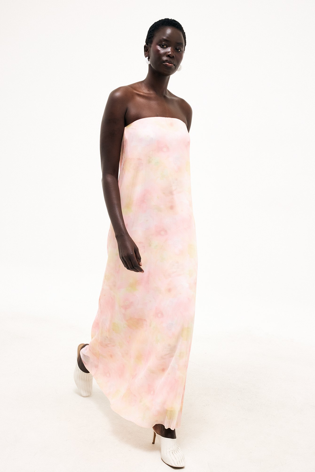 Poppy Flower Plisse Maxi Tube Dress