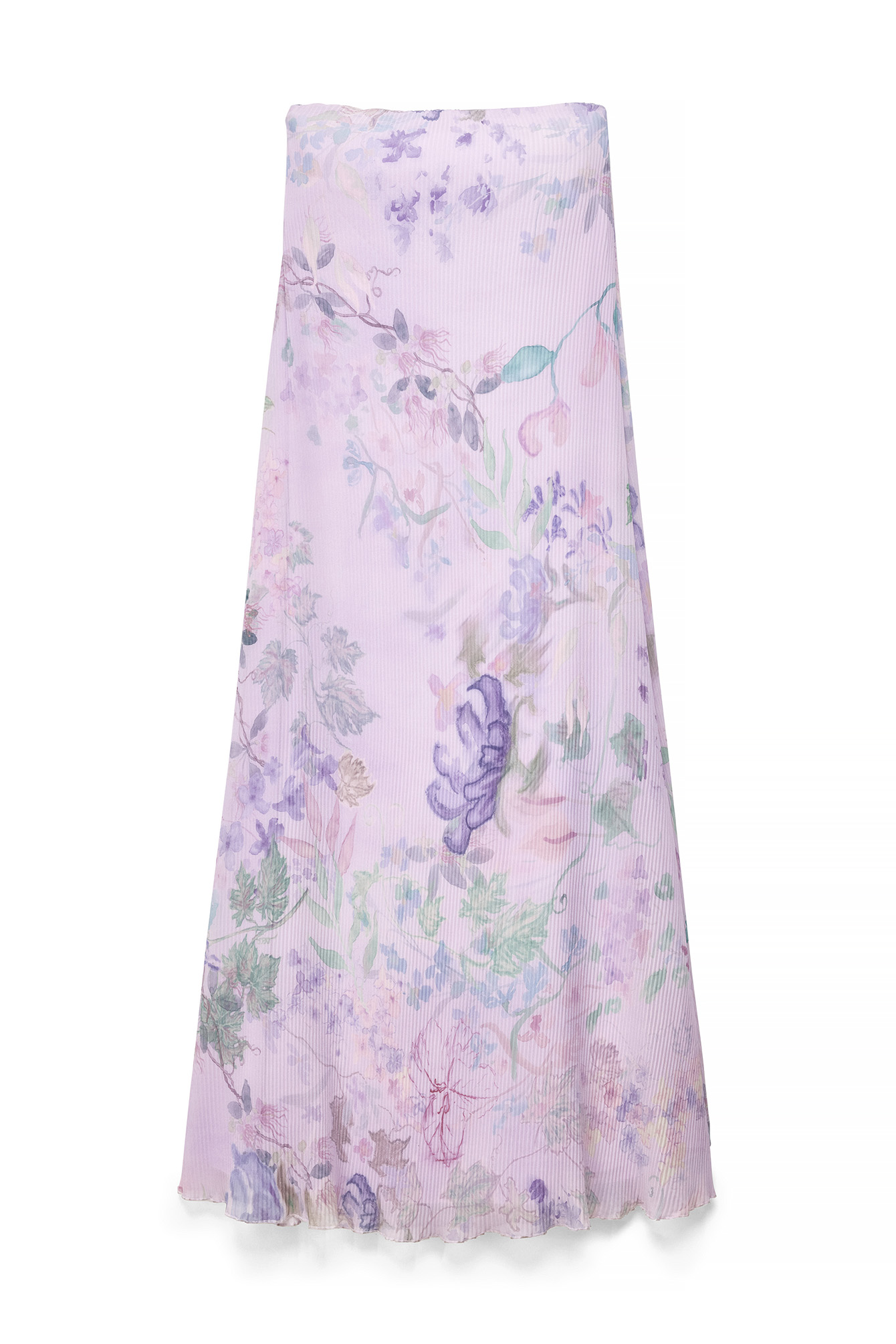 Lilac Flower Plisse Maxi Tube Dress