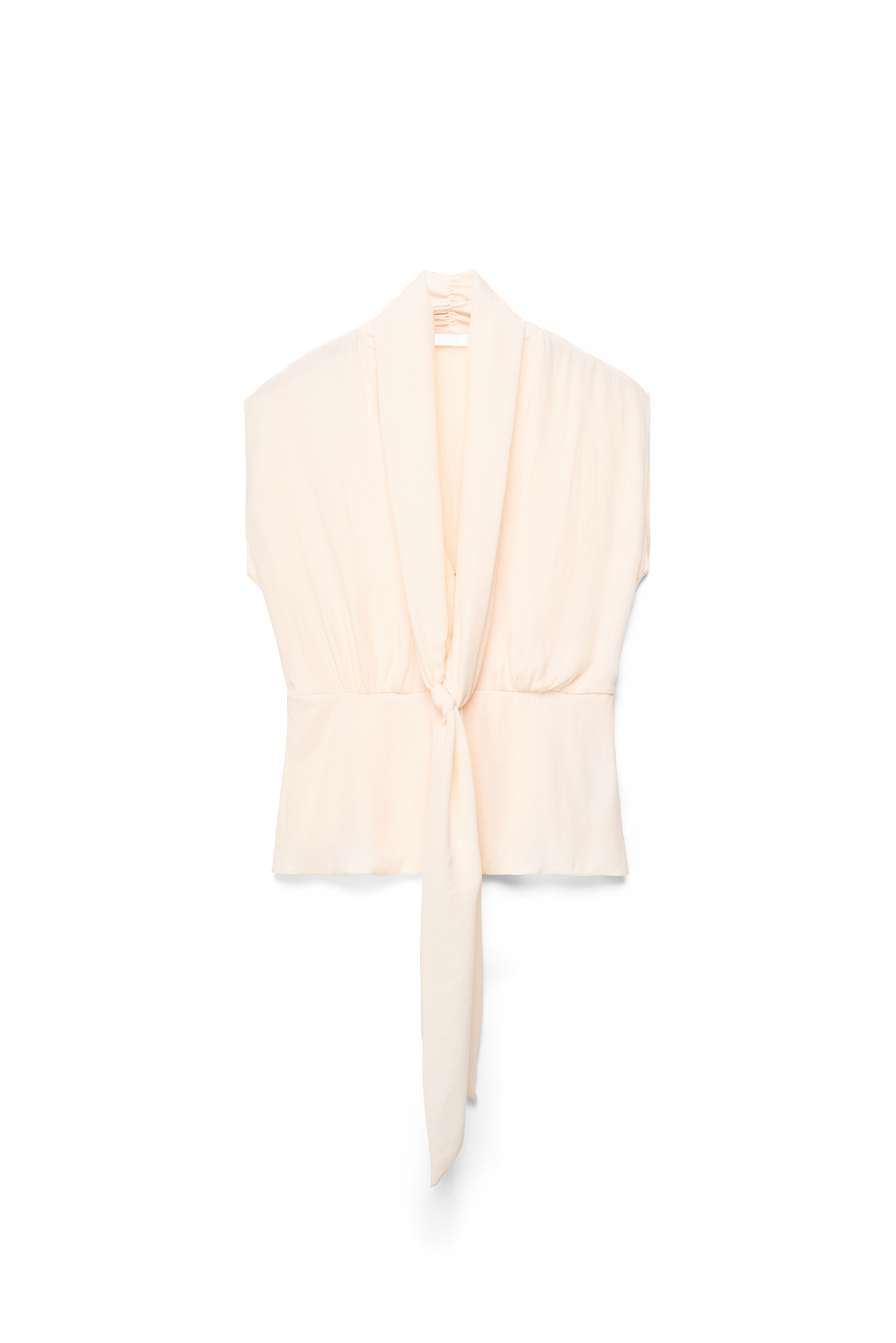 Cream Plunge Neck Tie Detail Top