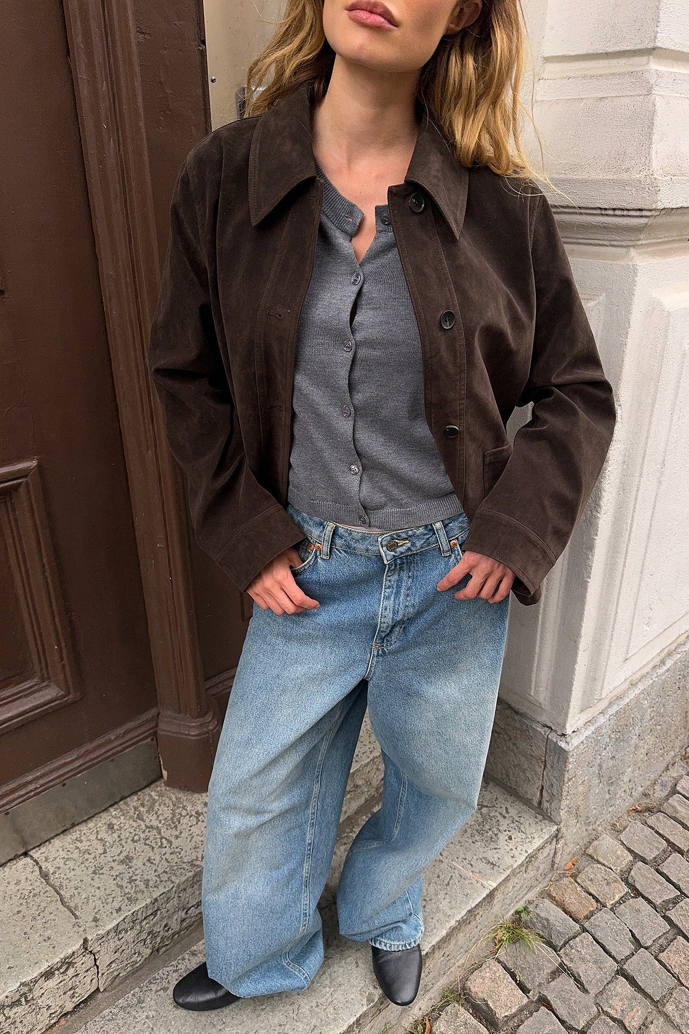 Pocket detail suede jacket