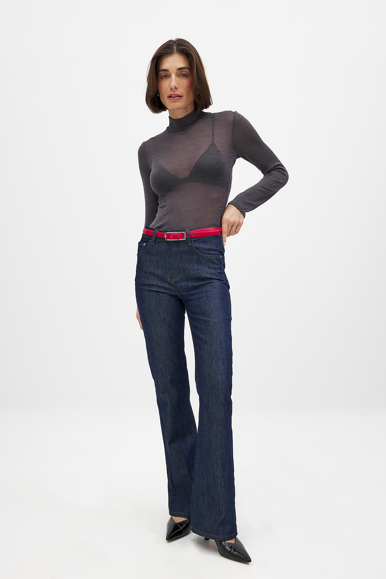 High Waist Flared Denim Blue | NA-KD