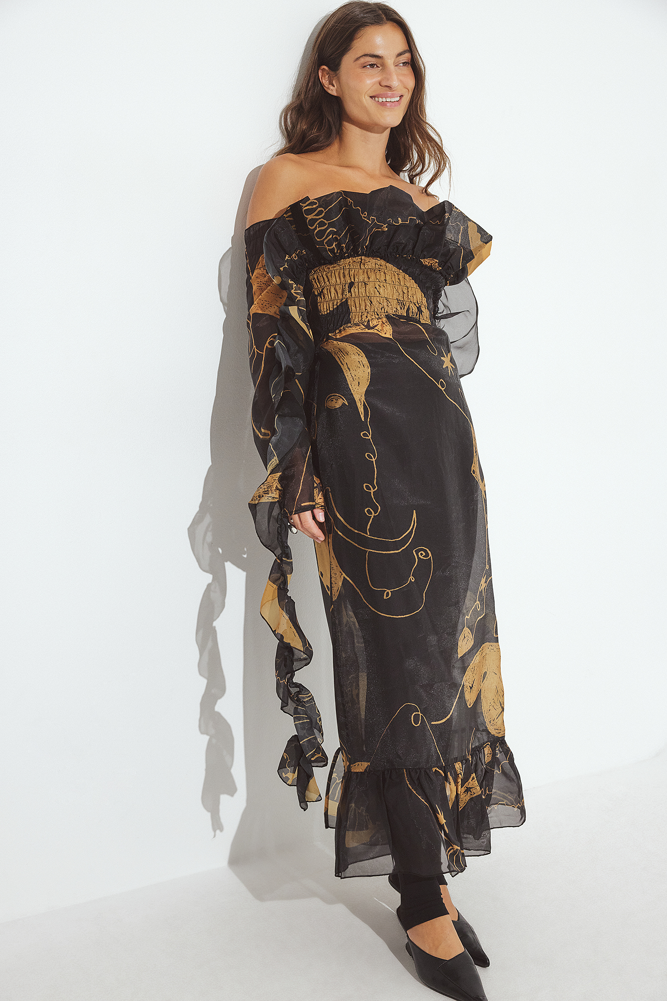 NA-KD ART Printed Dress - Off Shoulder Dresses - Multicolor - EU 38 - NA-KD / NAKD