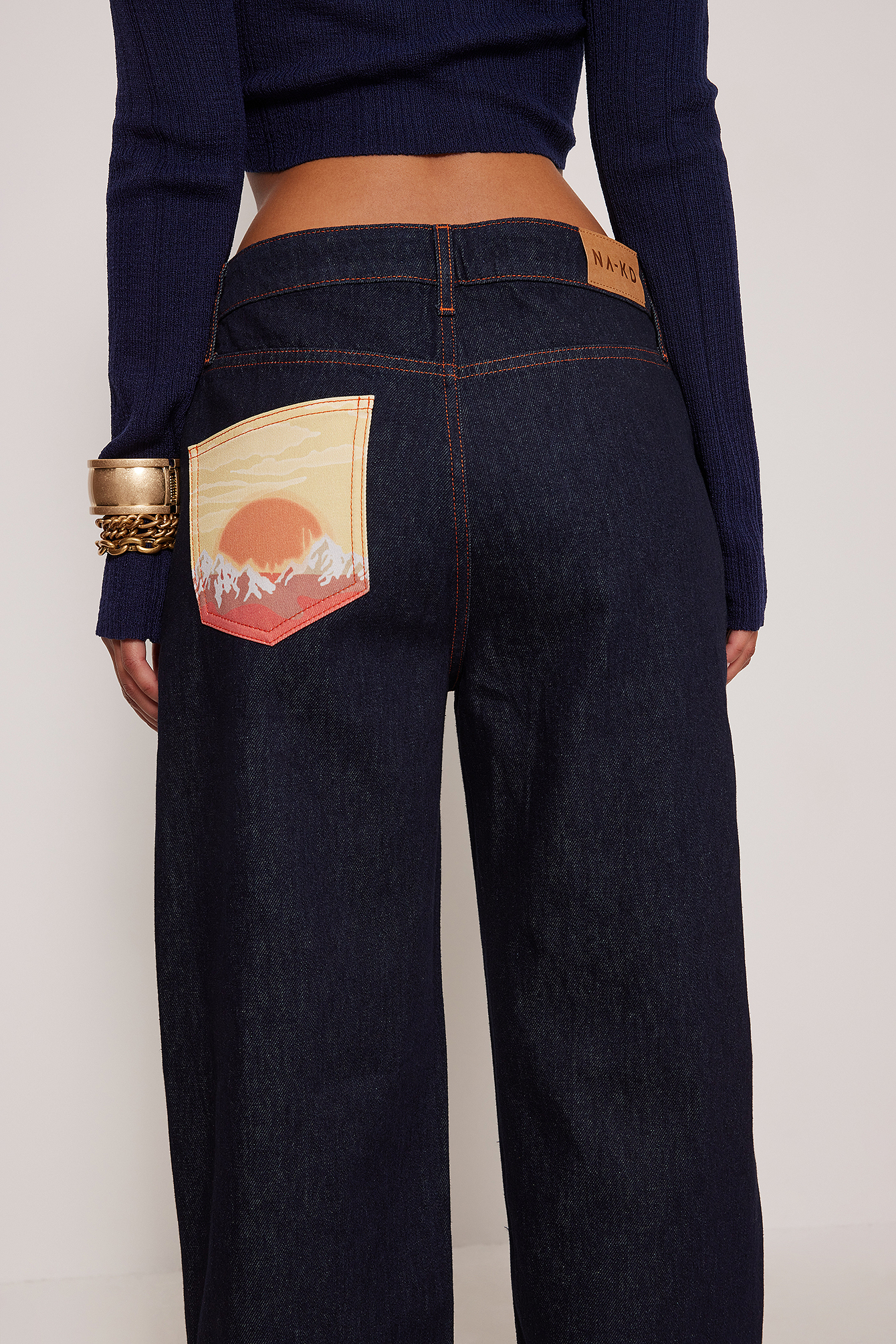 Printed Pocket Baggy Jeans Blue | na-kd.com