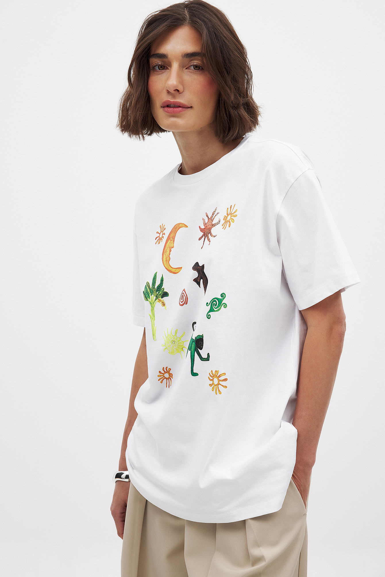 Oversized t-shirt med tryck och rund halsringning Vit | NA-KD