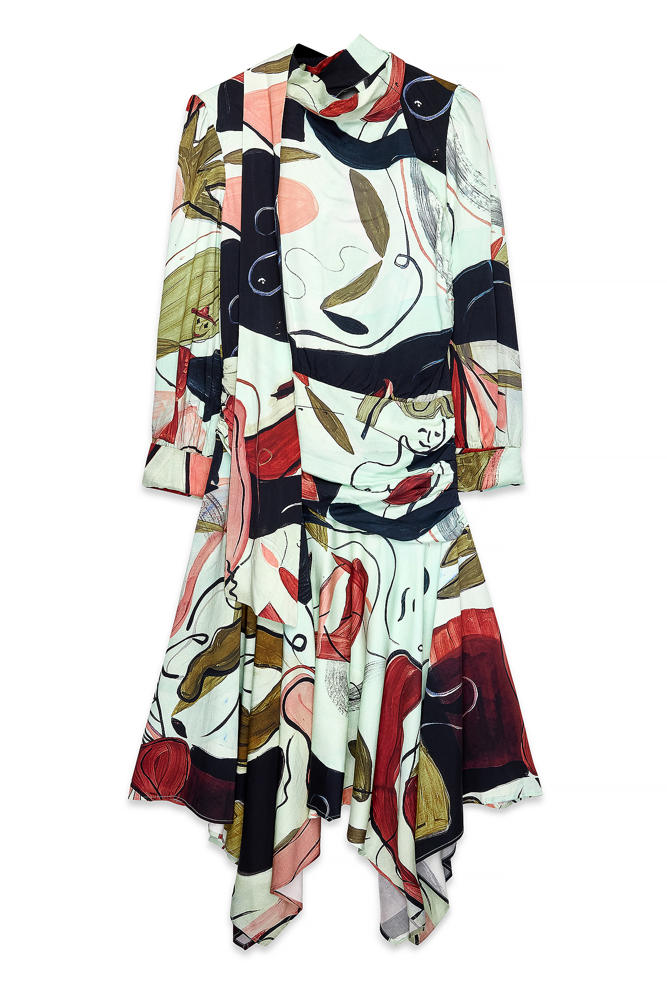 Mint Print Printed Scarf Detail Dress