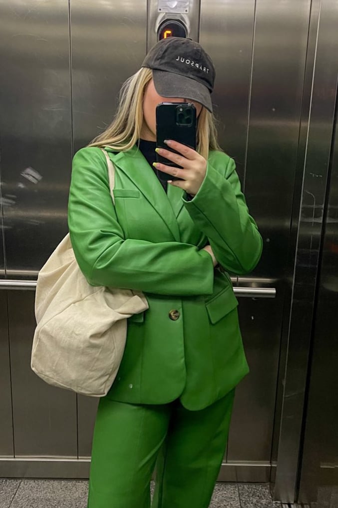 Green PU blazer met panelen
