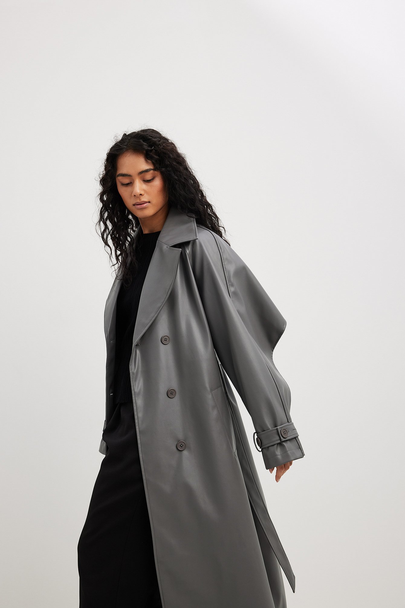 Hallhuber Mantel Hallhuber Trenchcoat Leder Grauer Mantel
