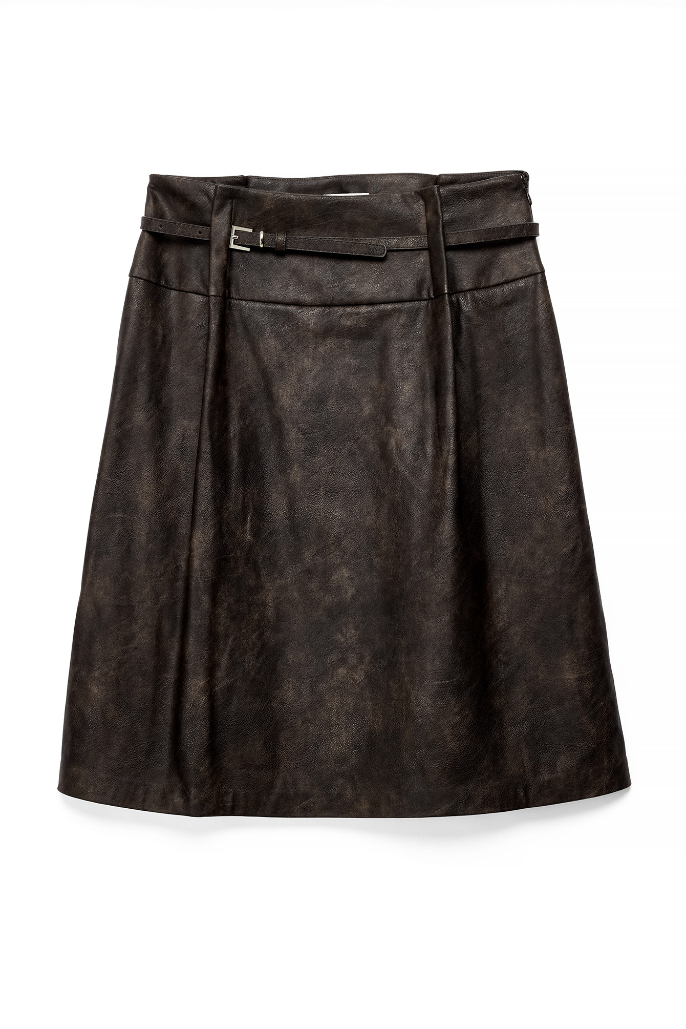 Dark Brown PU Mid Waist Midi Skirt