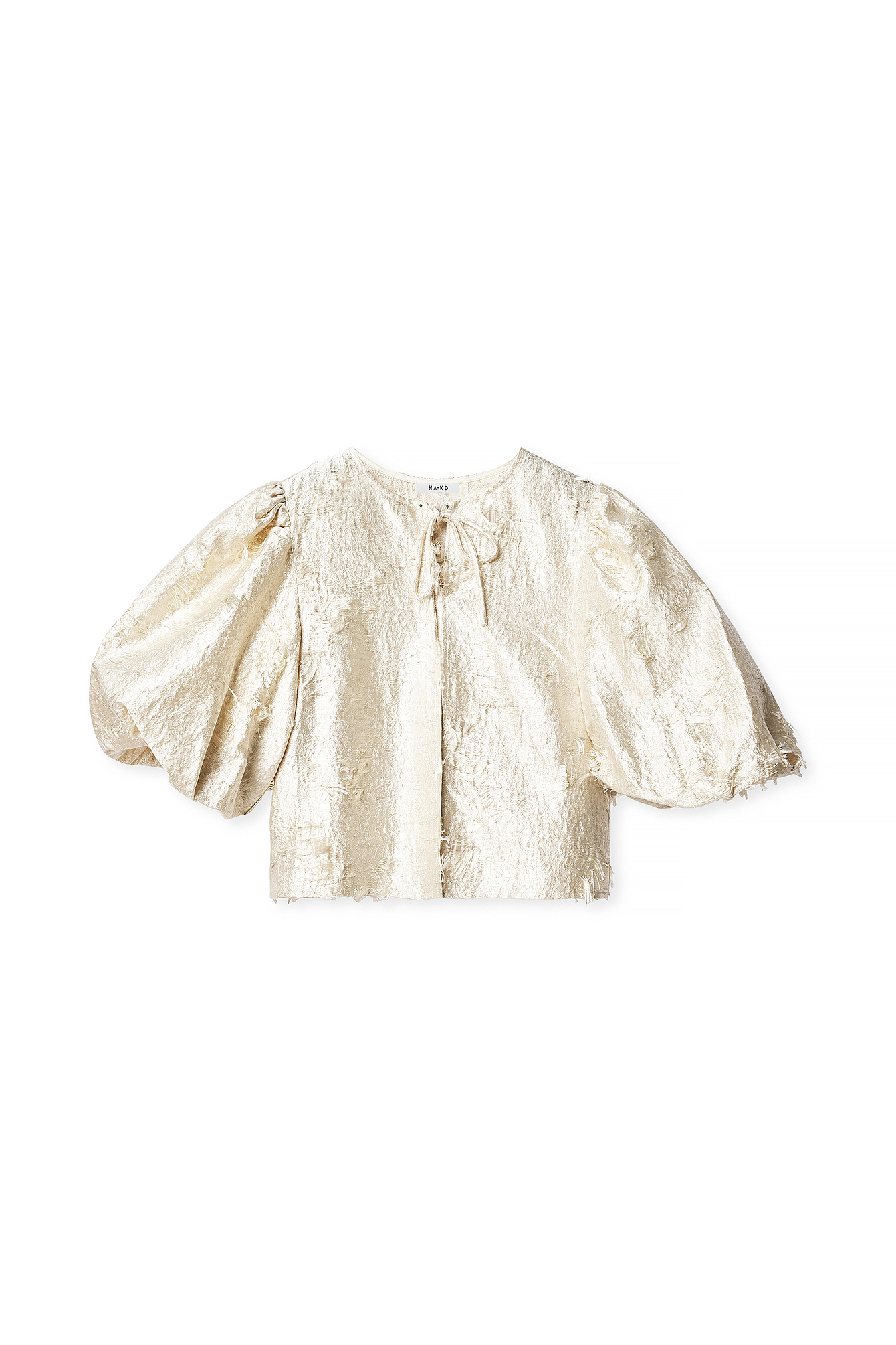 NA-KD Puff Sleeve Jacquard Blouse - Blouses - Beige - EU 36 - NA-KD / NAKD
