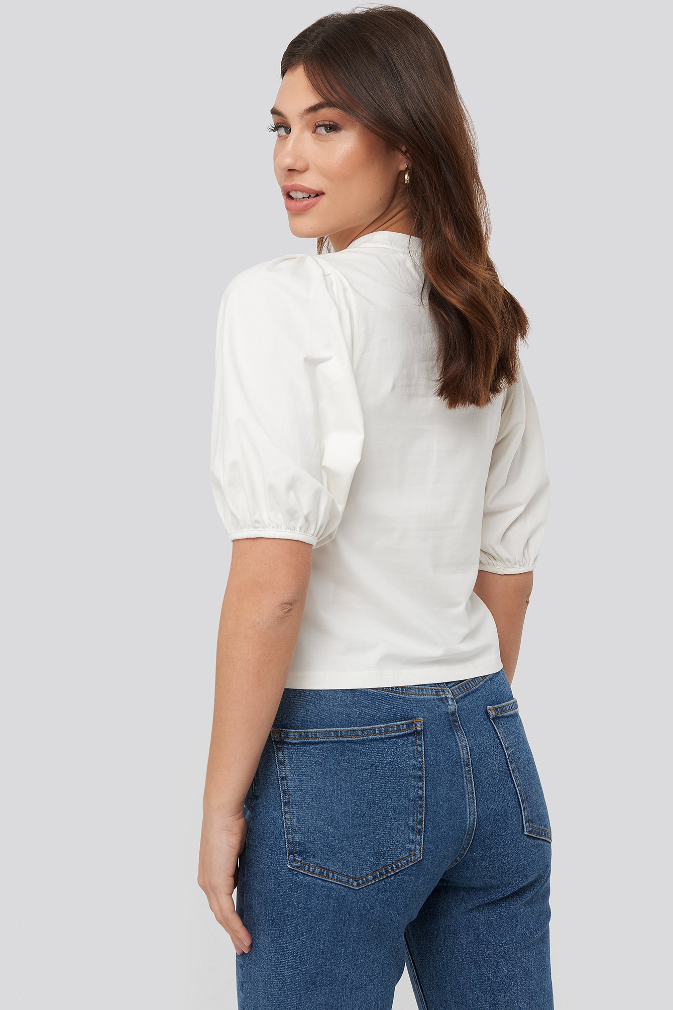 Puff Sleeve Jersey Top White