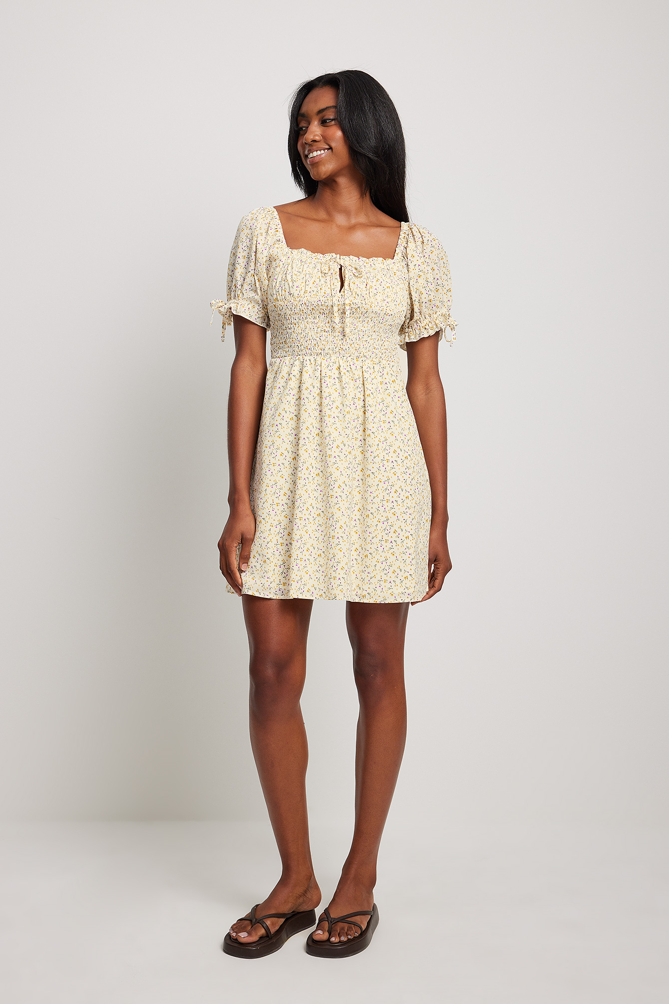 Puff Tie Sleeve Mini Dress Yellow | NA-KD Puff Tie Sleeve Mini Dress Yellow | NA-KD