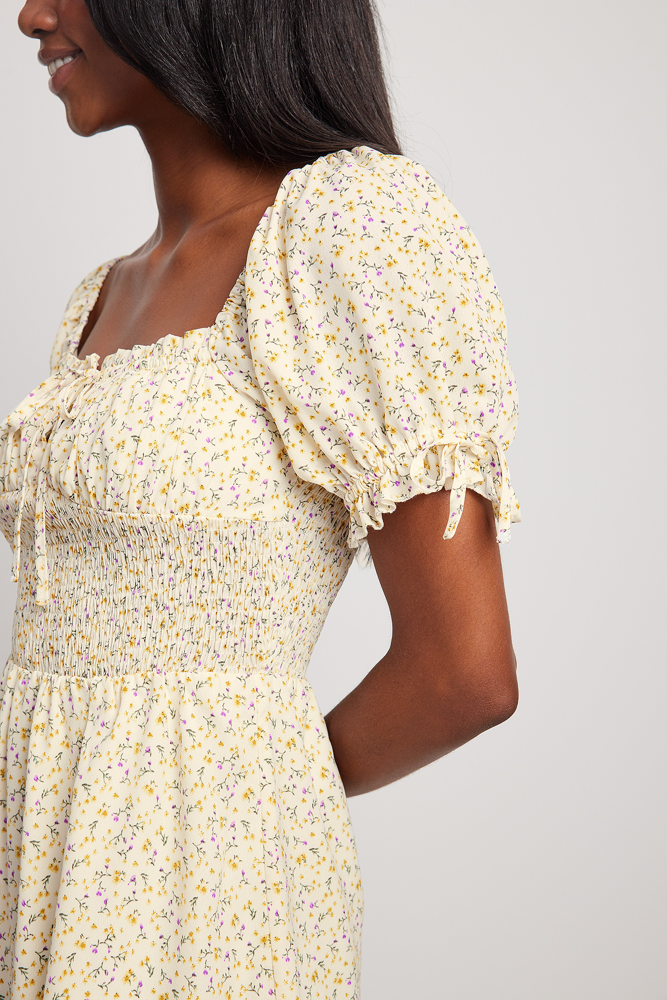 Puff Tie Sleeve Mini Dress Yellow | na 