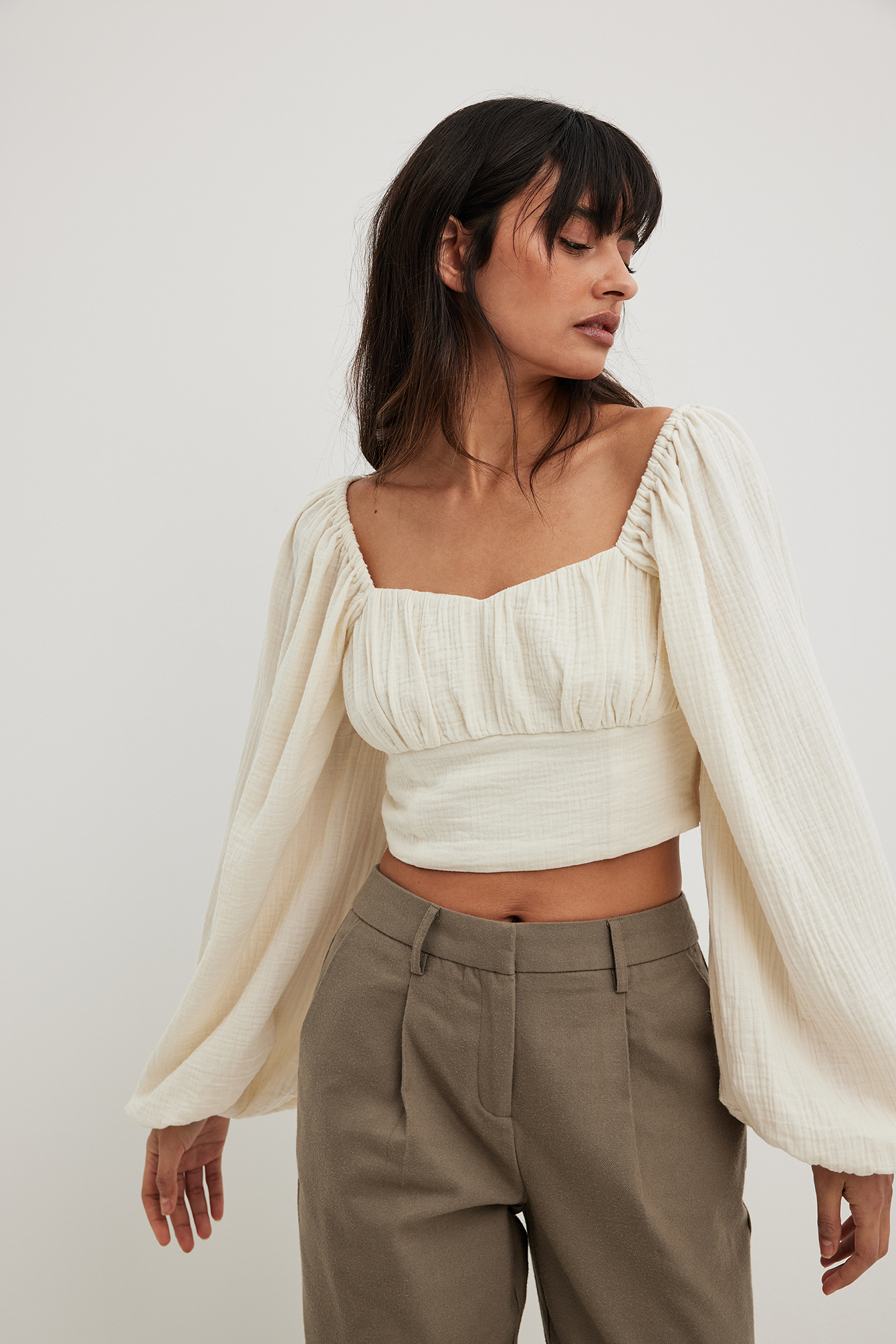puffy gather blouse - 半袖