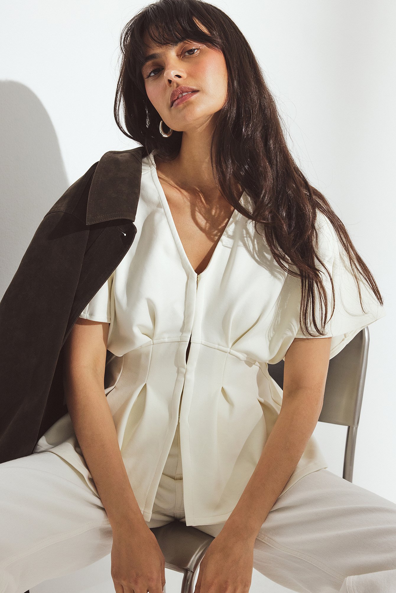 NA-KD Punto top met gemarkeerde taille - Basic Tops - OffWit - M (EU 38-40) - NA-KD / NAKD