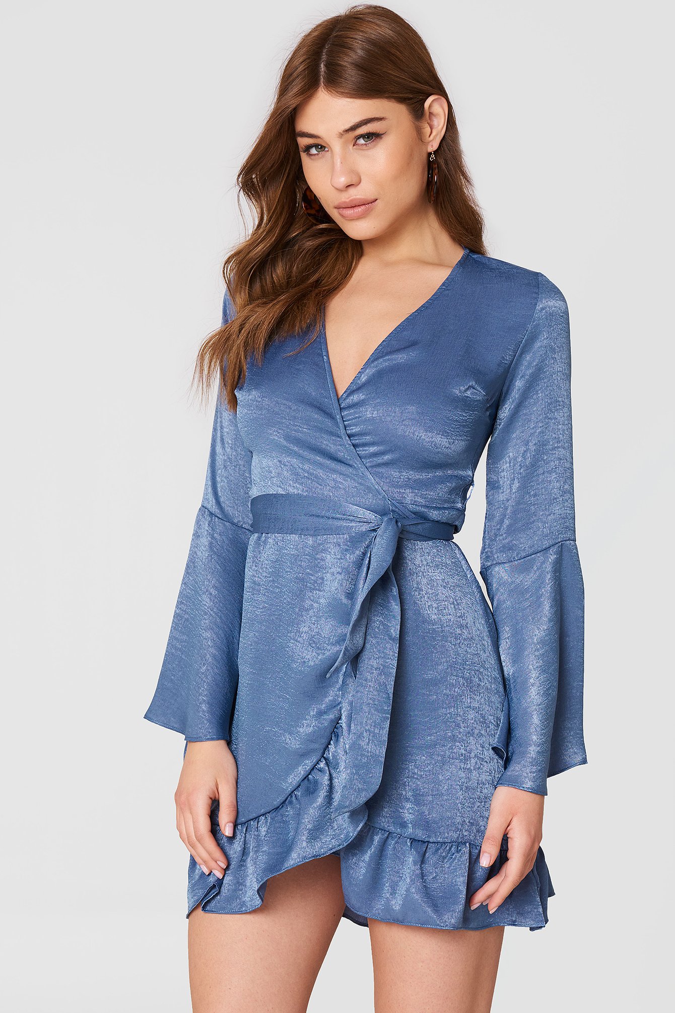 Satin Wrap Dress Blue | NA-KD