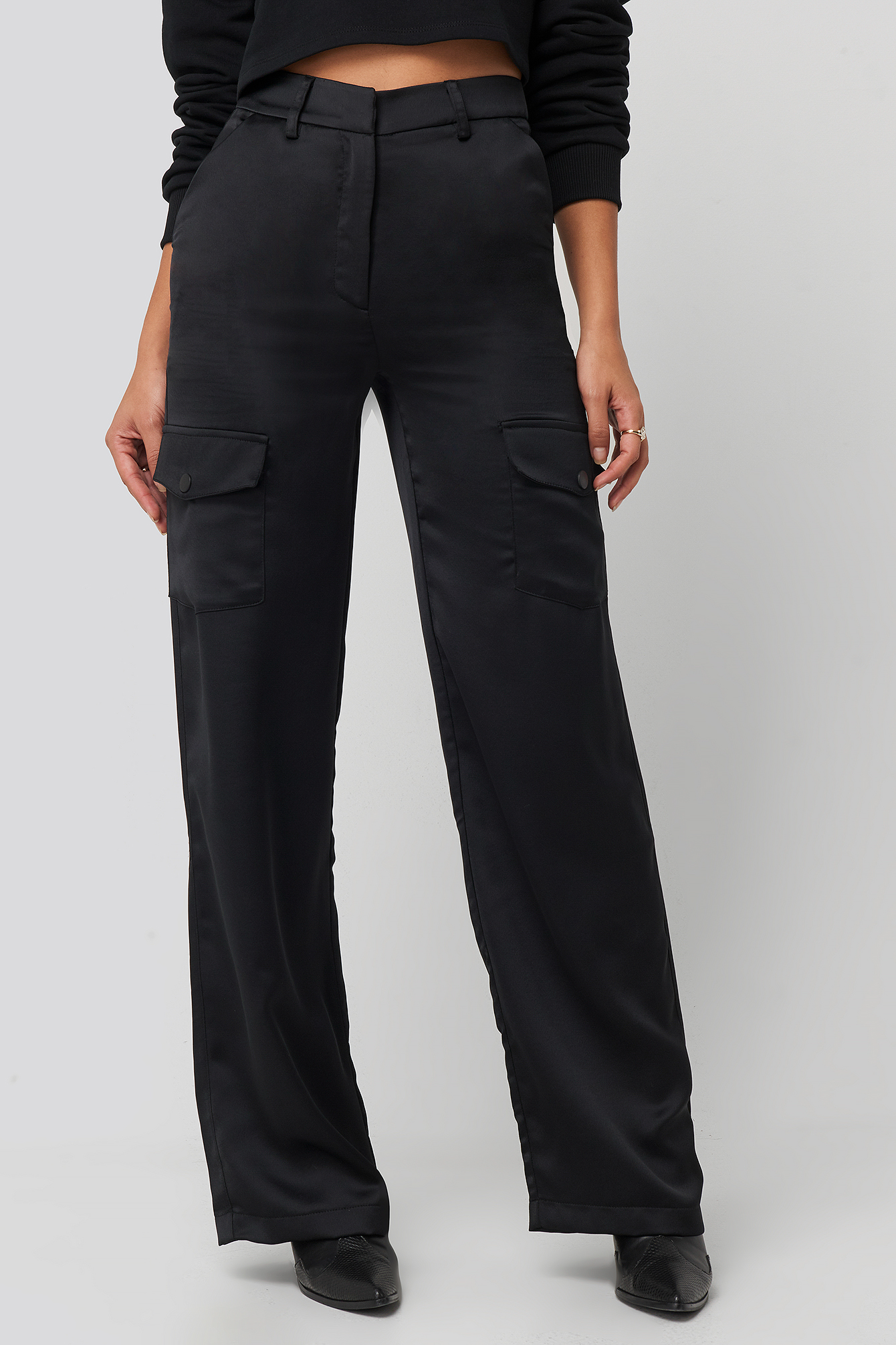 Satin Cargo Pants Black